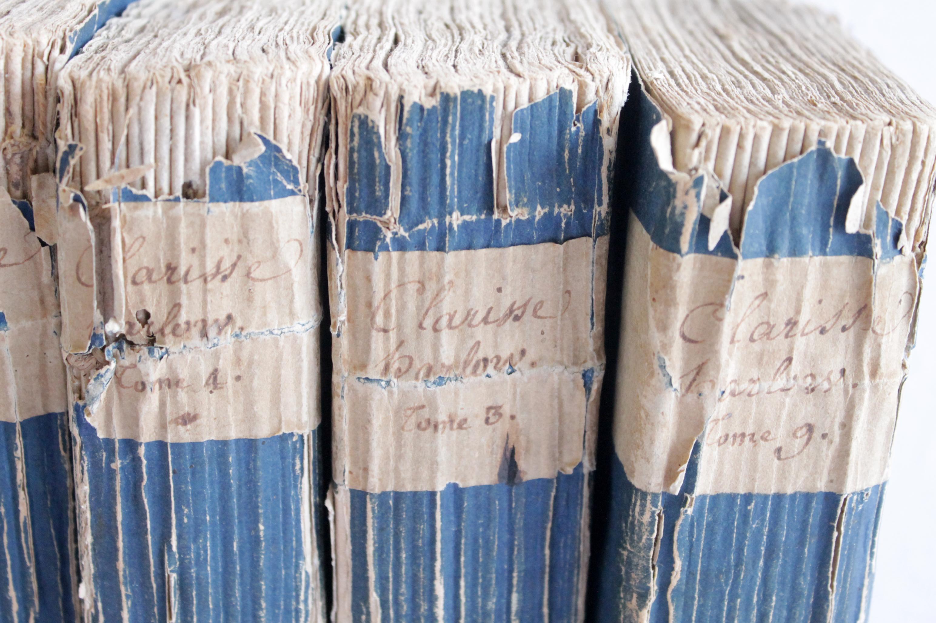 European Antique French Clarisse Harlowe Paper Back Volumes by Samuel Richardson