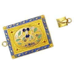 Antique French Clasp Enamel Pansy on Gold 18 Karats, Victorian Clasp