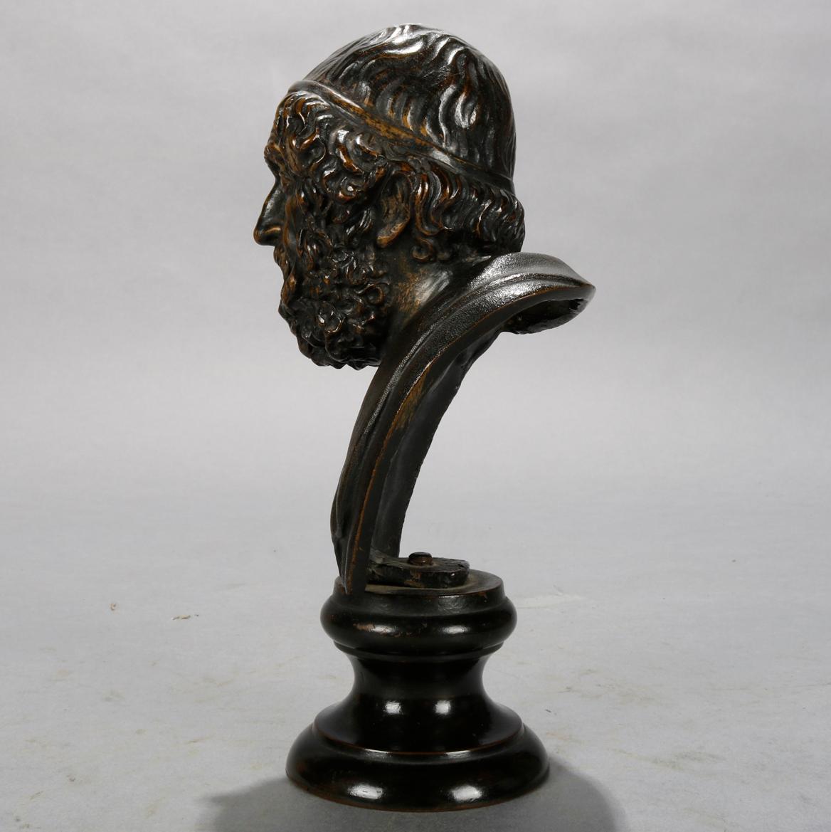 Antique French Classical Cast Bronze Sculpture of Aristotle, circa 1890 In Good Condition In Big Flats, NY