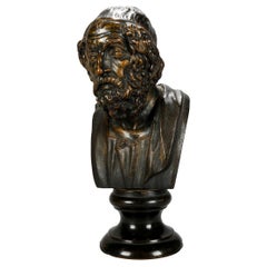 Antique French Classical Cast Bronze Sculpture of Aristotle, circa 1890