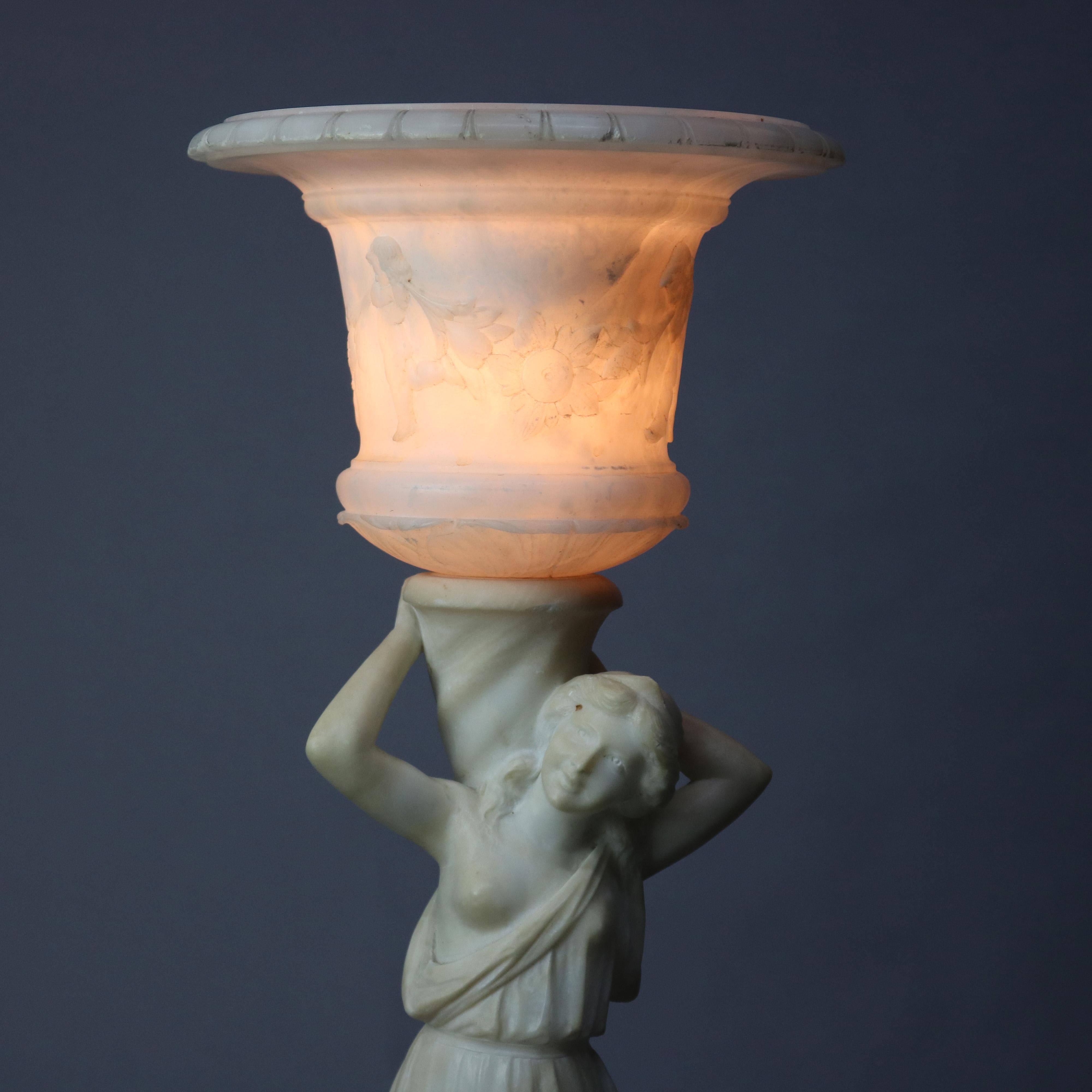Antique French Classical Figural Maiden Carved Alabaster Table Lamp, circa 1920 10