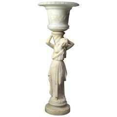 Antique French Classical Figural Maiden Carved Alabaster Table Lamp, circa 1920