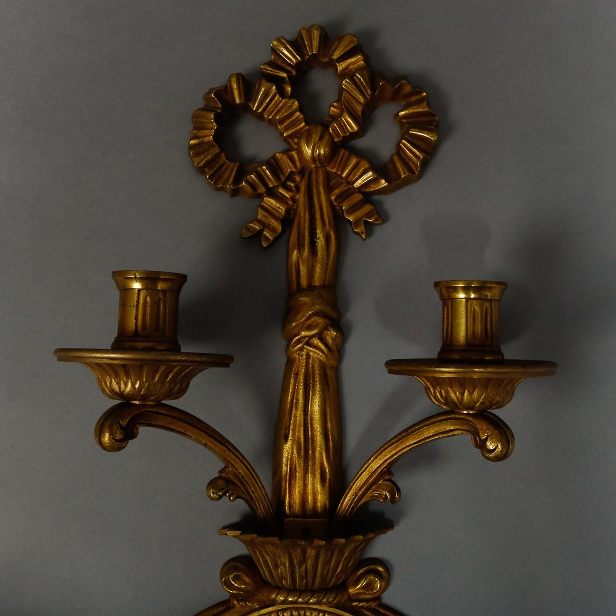 Hand-Painted Antique French Classical Gilt Bronze and Sevres Porcelain Candle Sconces