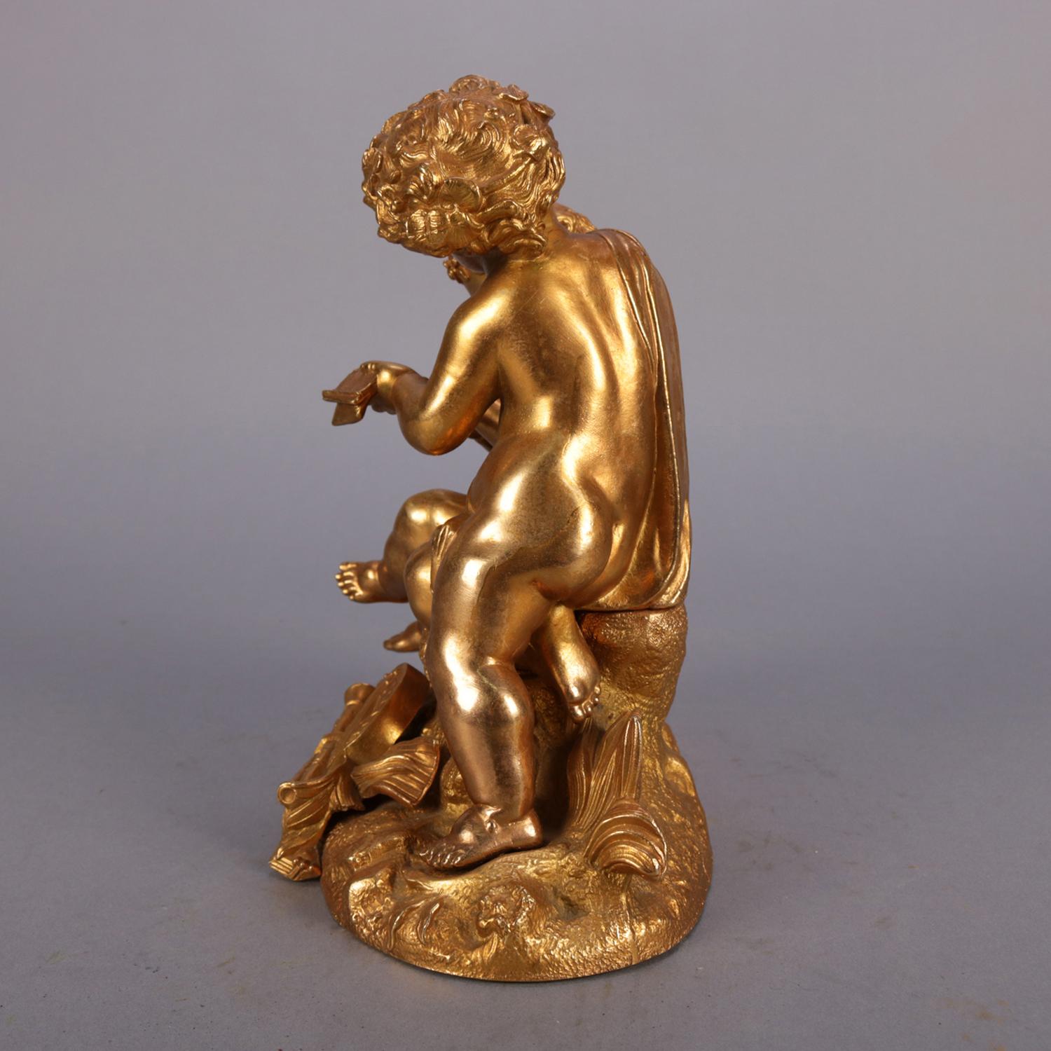 Cast Antique French Classical Gilt Metal Figural Sculpture by PH Mourey, circa 1890