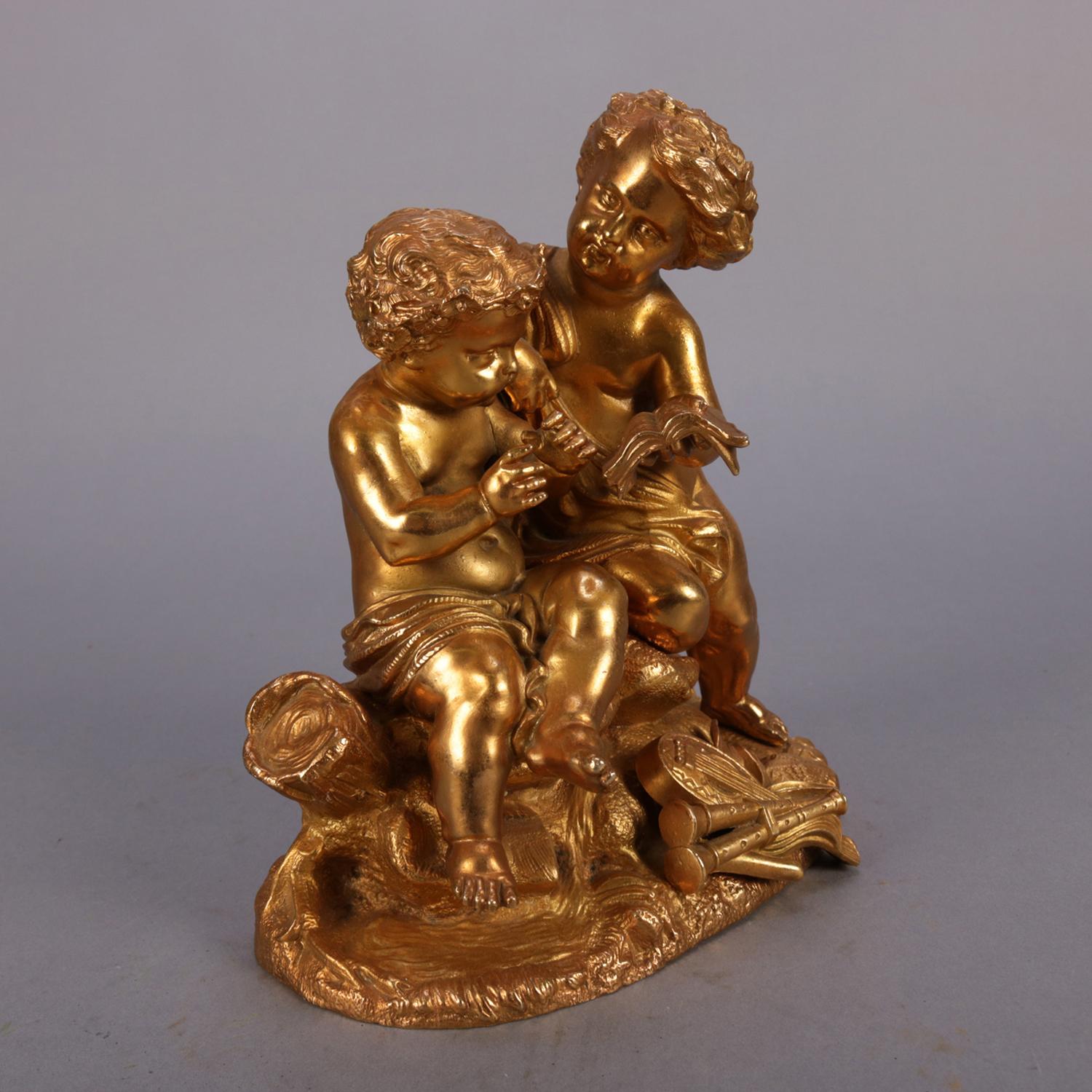 Spelter Antique French Classical Gilt Metal Figural Sculpture by PH Mourey, circa 1890