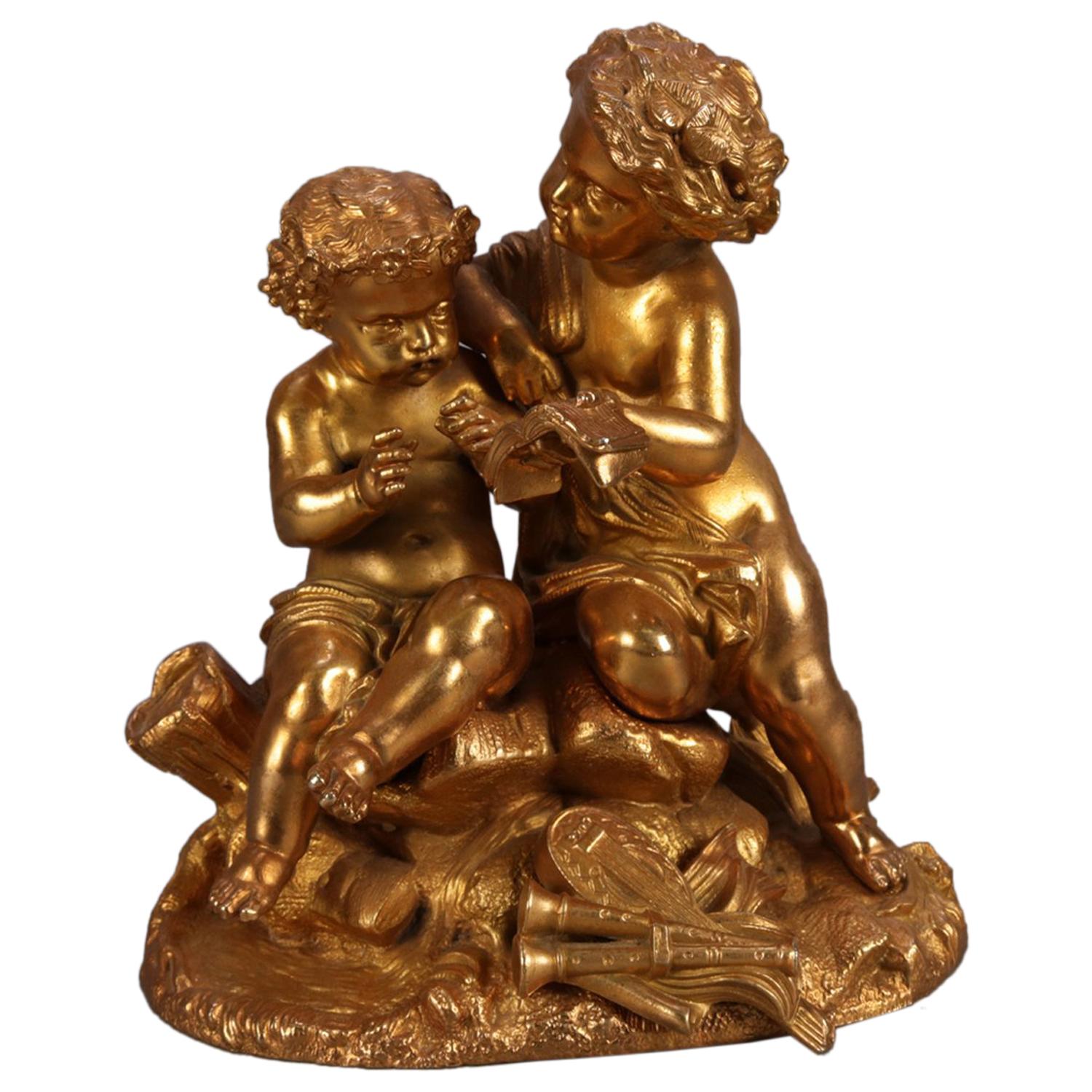 Antique French Classical Gilt Metal Figural Sculpture by PH Mourey, circa 1890
