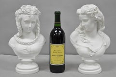 Antique French Classical Parian Porcelain 13" Goddess Female Maiden Bust - Pair