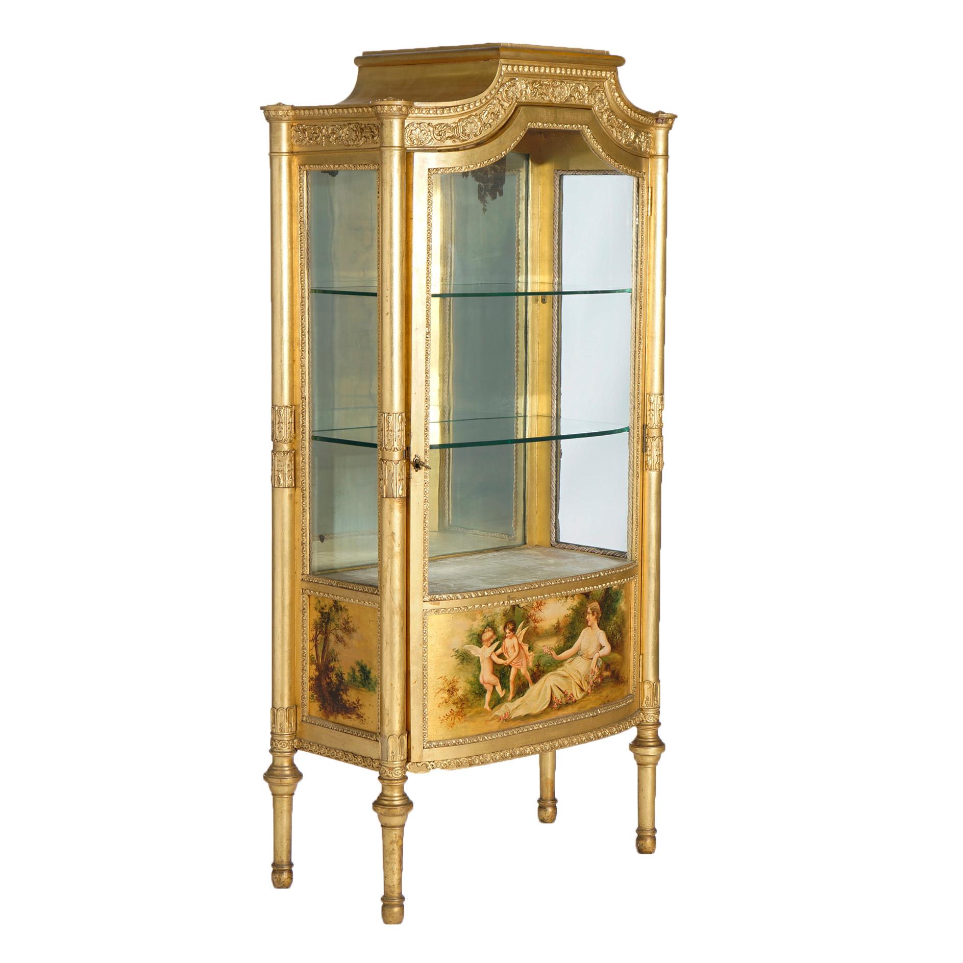 Antique French Classical Vernis Martin Giltwood Mirrored Vitrine Circa 1890 In Good Condition For Sale In Big Flats, NY