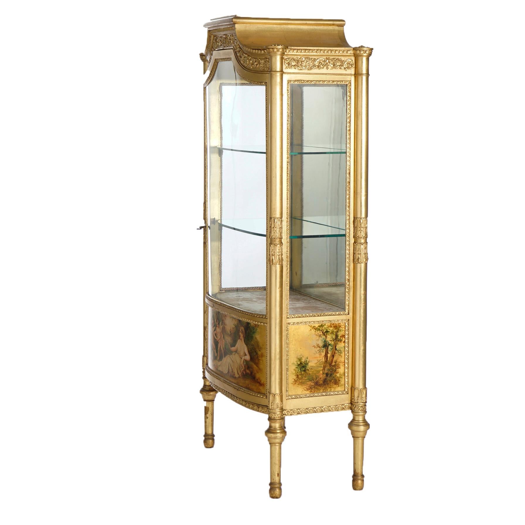 19th Century Antique French Classical Vernis Martin Giltwood Mirrored Vitrine Circa 1890 For Sale