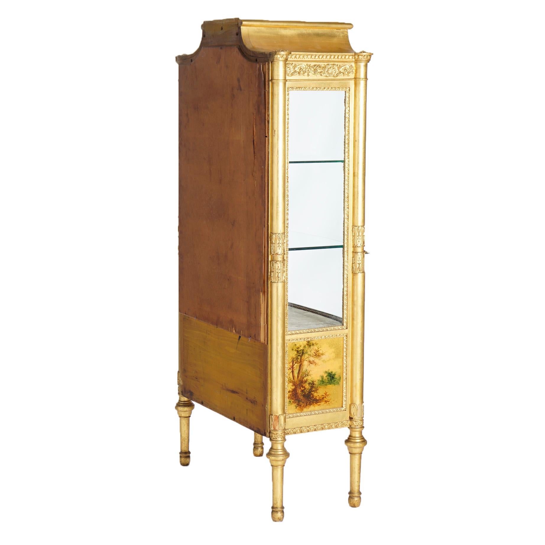 Glass Antique French Classical Vernis Martin Giltwood Mirrored Vitrine Circa 1890 For Sale