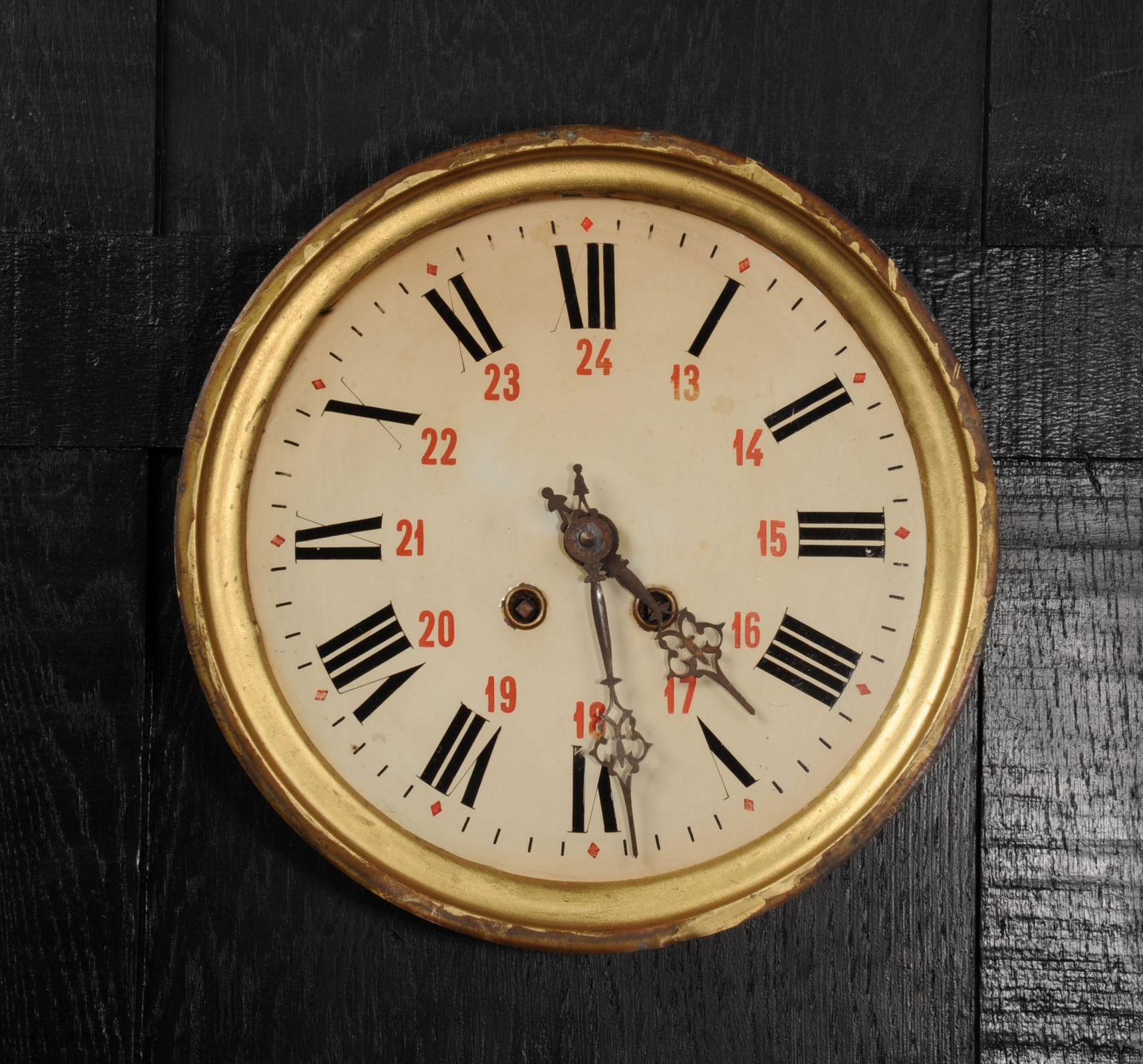A lovely painted metal clock dial with original hands by Japy Freres. Reclaimed from a derelict French Industrial building, it bares the scars of a hard life with flaking paint, marks and rust. Originally a mechanical movement by the famed maker