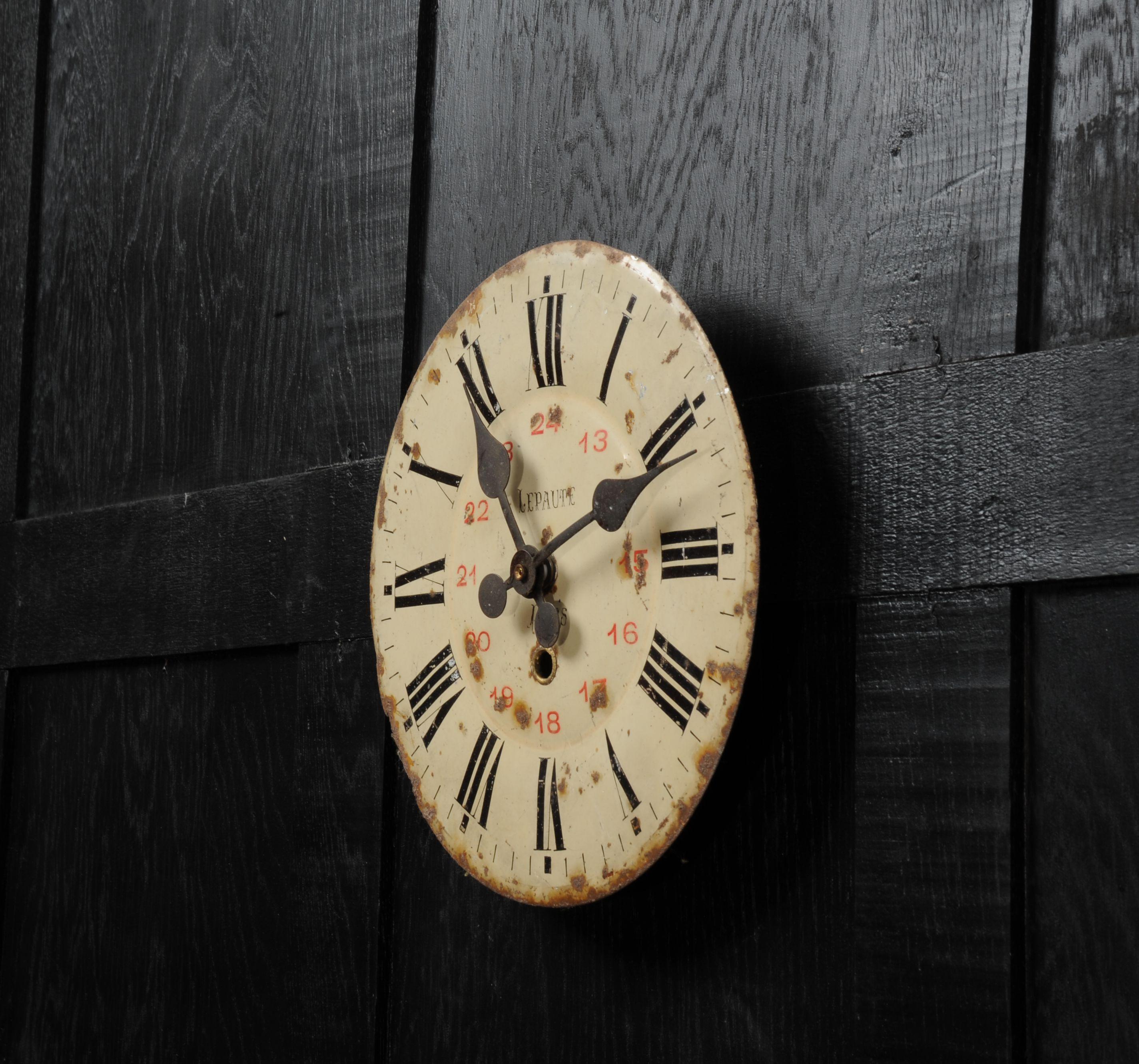 Steel Antique French Clock Dial Face - Lepaute Paris - Industrial/Railway
