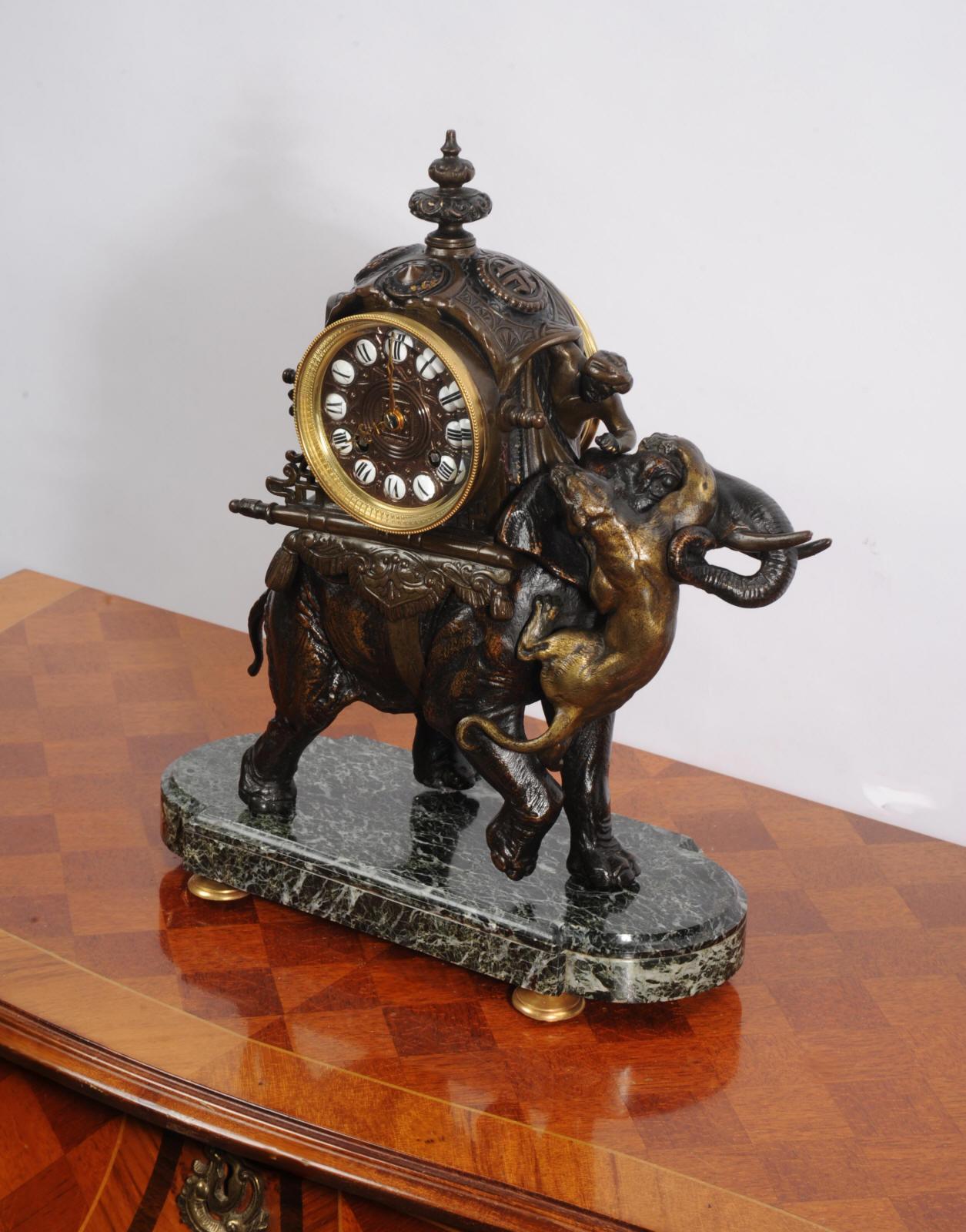 Antique French Clock - Elephant - The Mahout Fending Off A Tiger 4