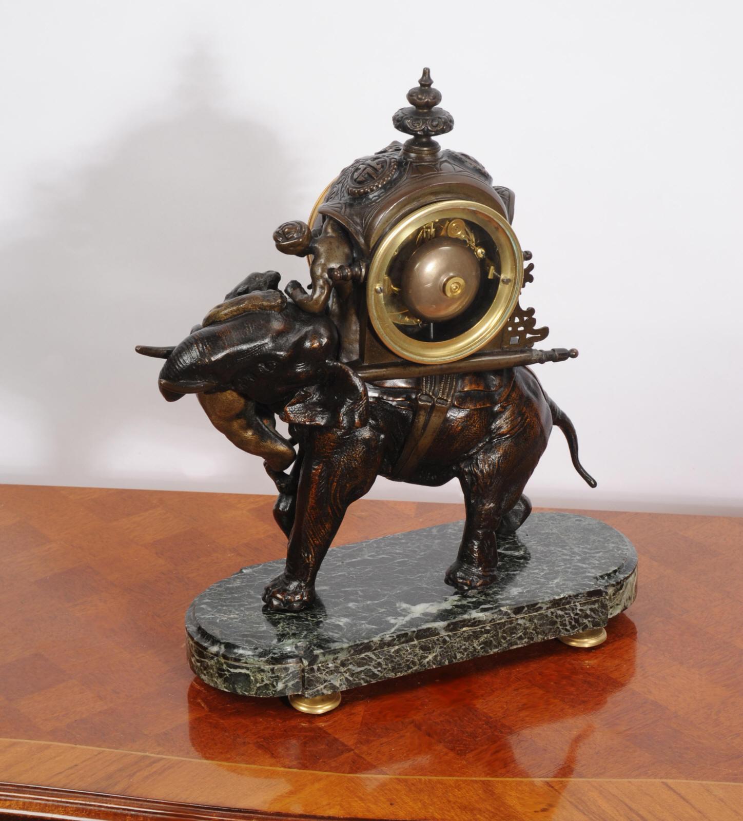 Antique French Clock - Elephant - The Mahout Fending Off A Tiger 9