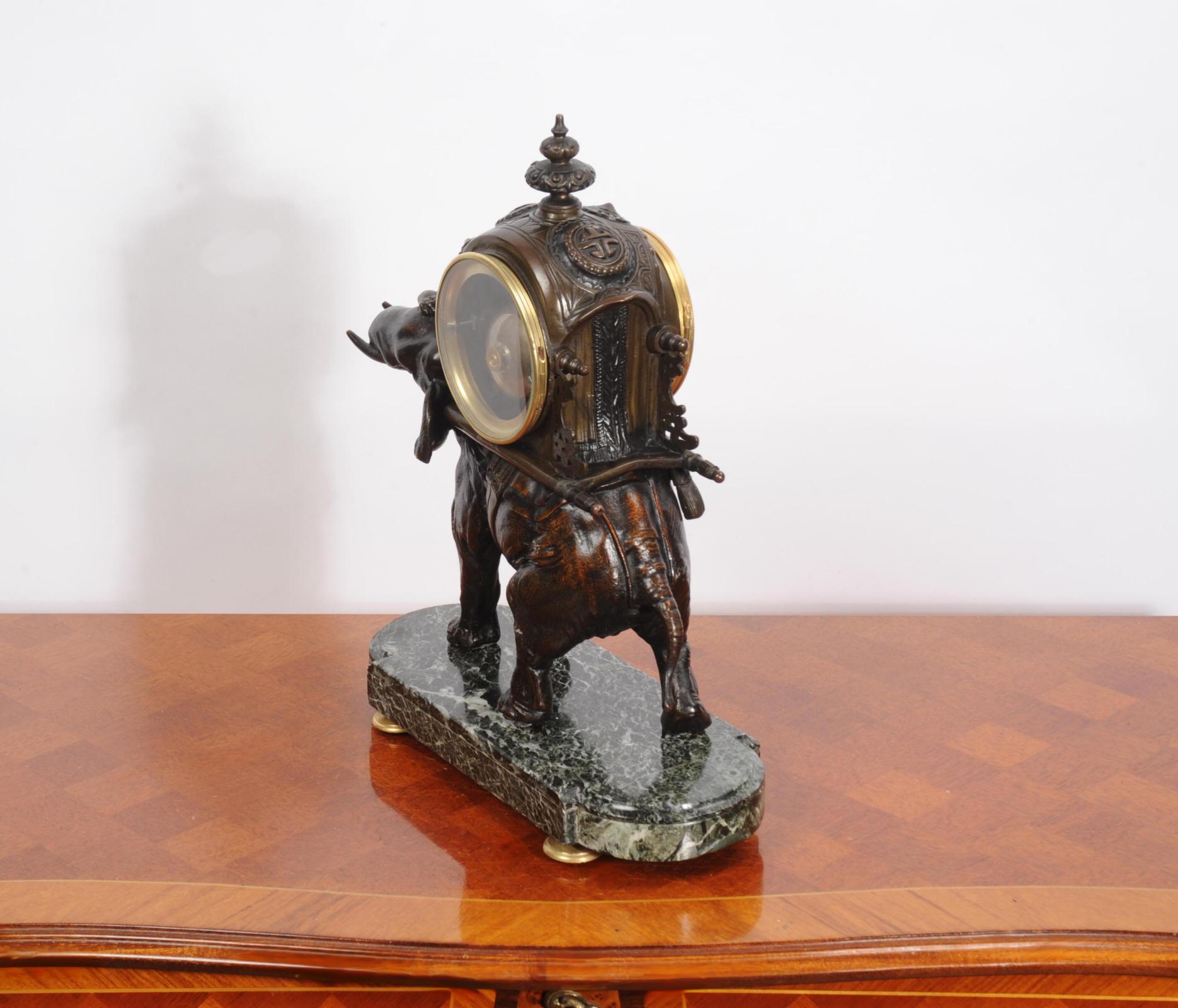 Antique French Clock - Elephant - The Mahout Fending Off A Tiger 10
