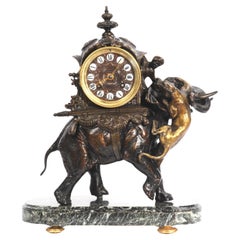 Antique French Clock - Elephant - The Mahout Fending Off A Tiger
