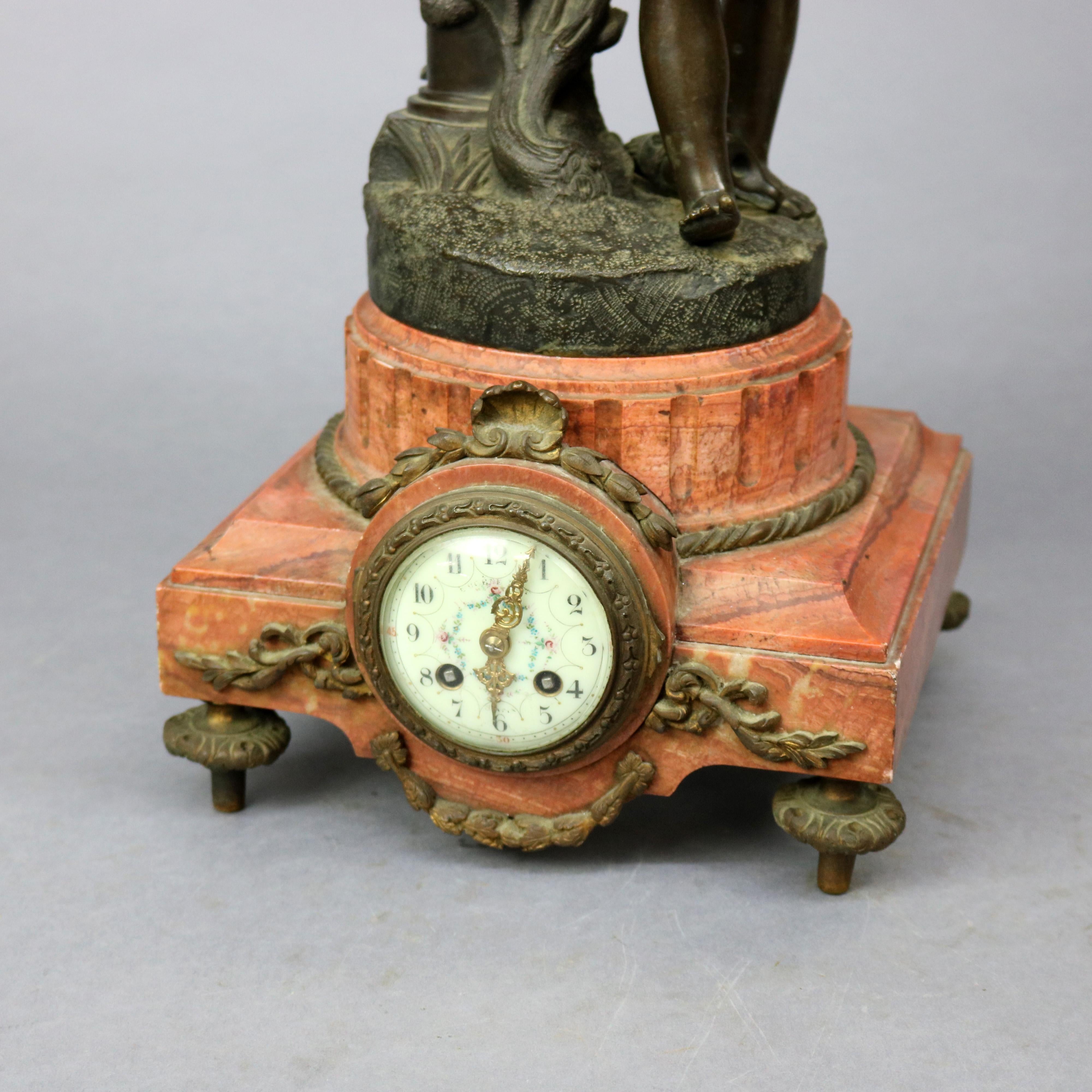Antique French Clock with Classical Bronze Sculpture of Young Boy, Circa 1890 3