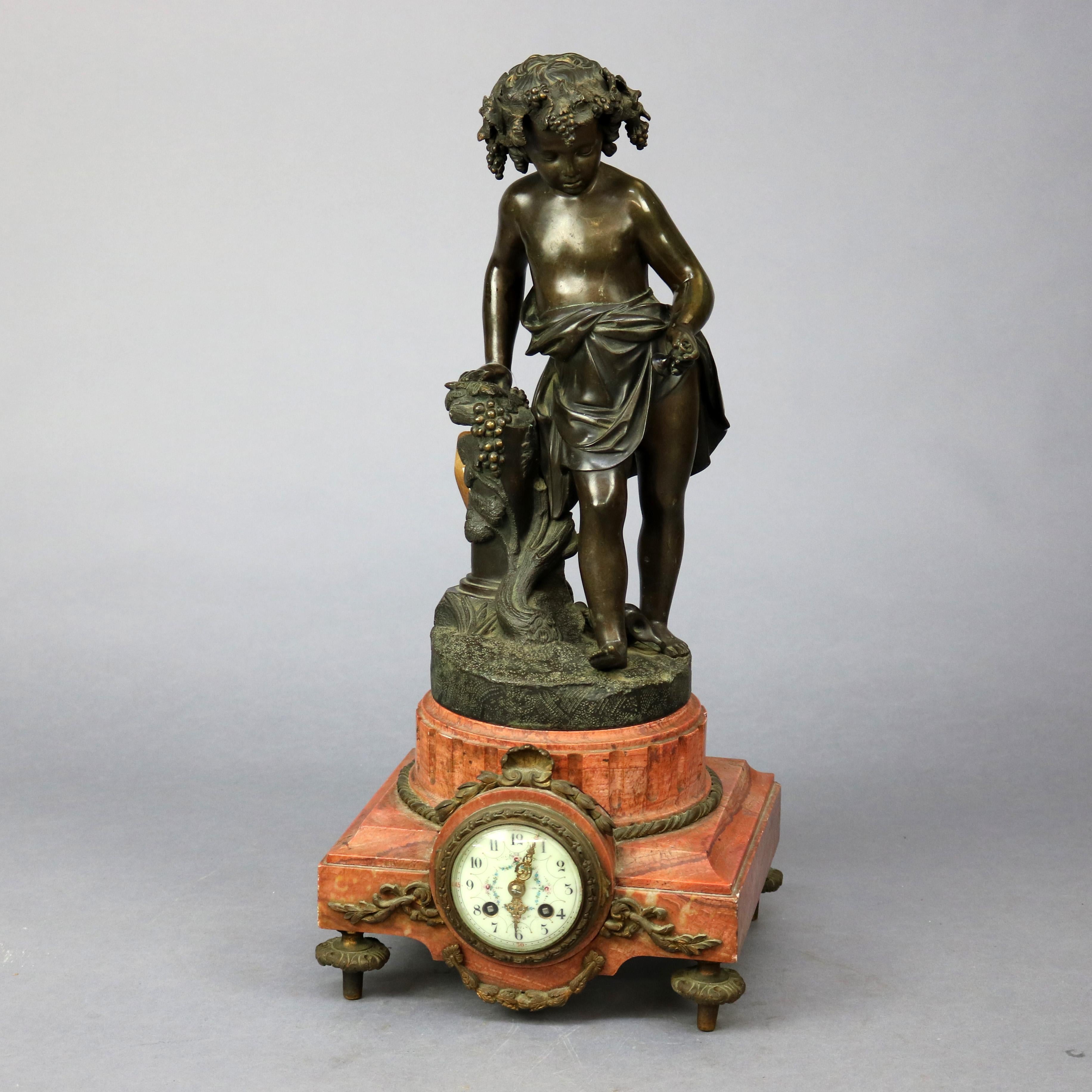 Antique French Clock with Classical Bronze Sculpture of Young Boy, Circa 1890 4