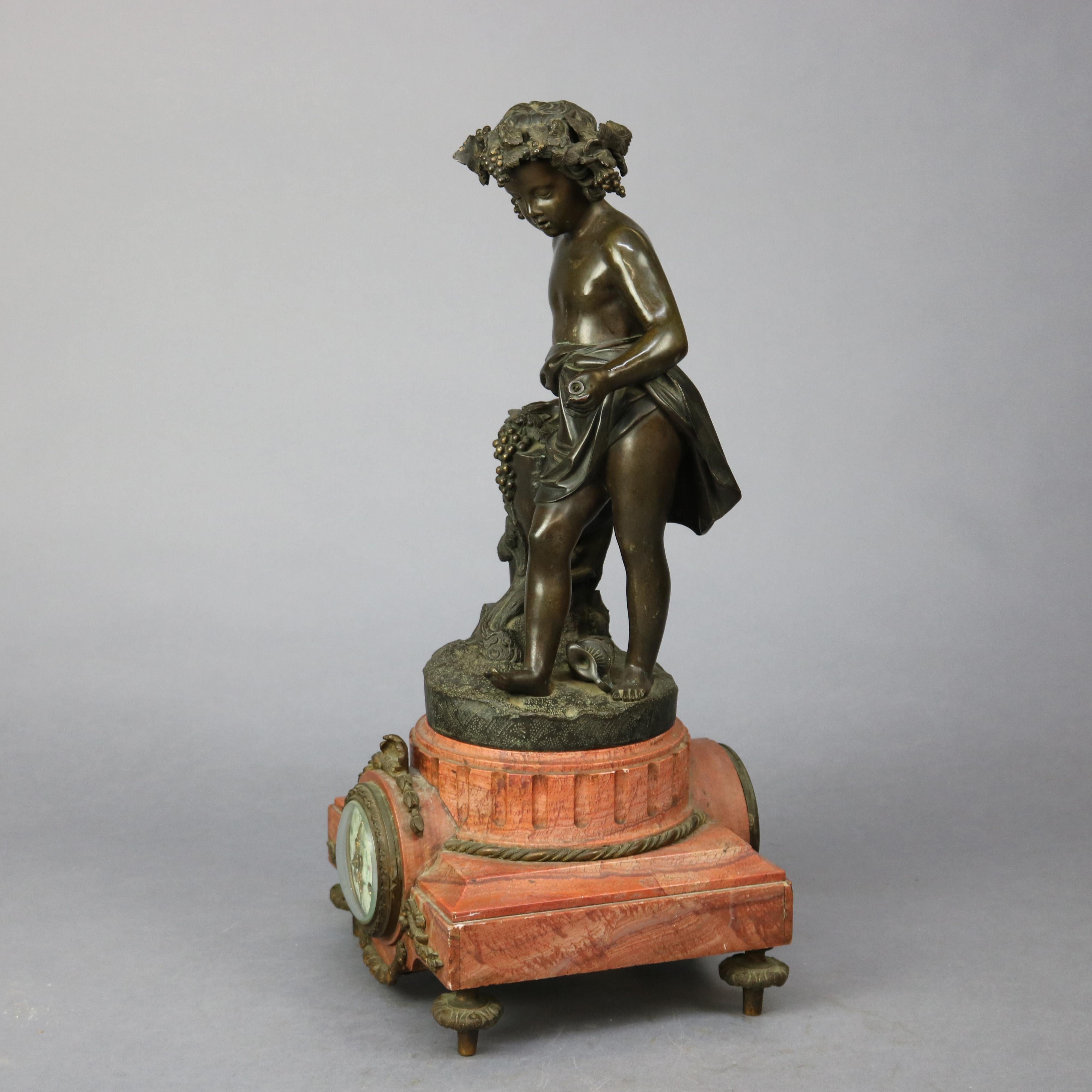 Antique French Clock with Classical Bronze Sculpture of Young Boy, Circa 1890 5