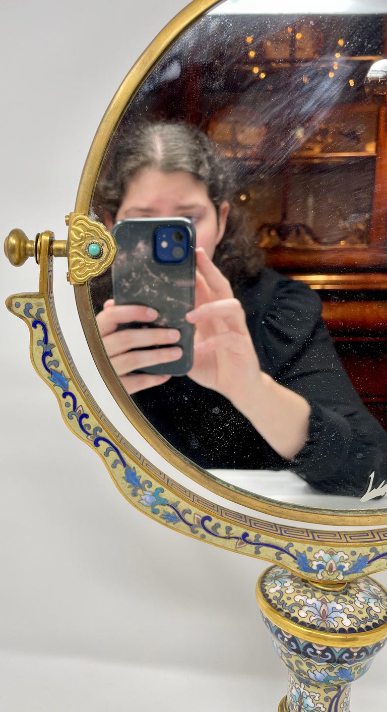 Antique French Cloisonn and Gold Bronze Dresser Mirror, Circa 1920's. For  Sale at 1stDibs