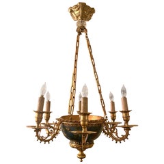 Antique French Cloisonné Enamel and Ormolu Bronze Chandelier