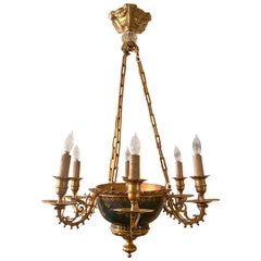 Antique French Cloisonné Enamel and Ormolu Bronze Chandelier