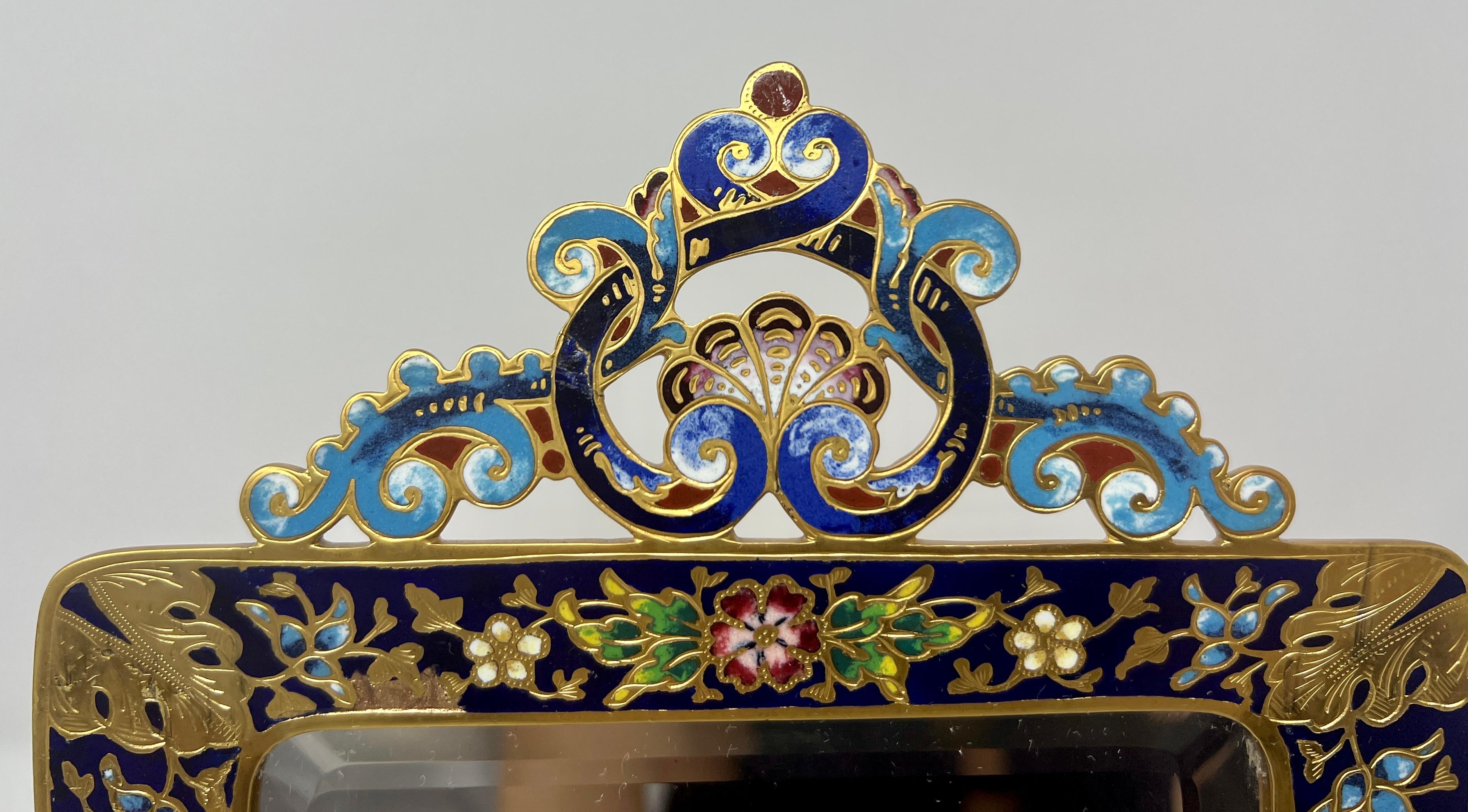 Cloissoné Antique French Cloissone Mirror circa 1890 For Sale