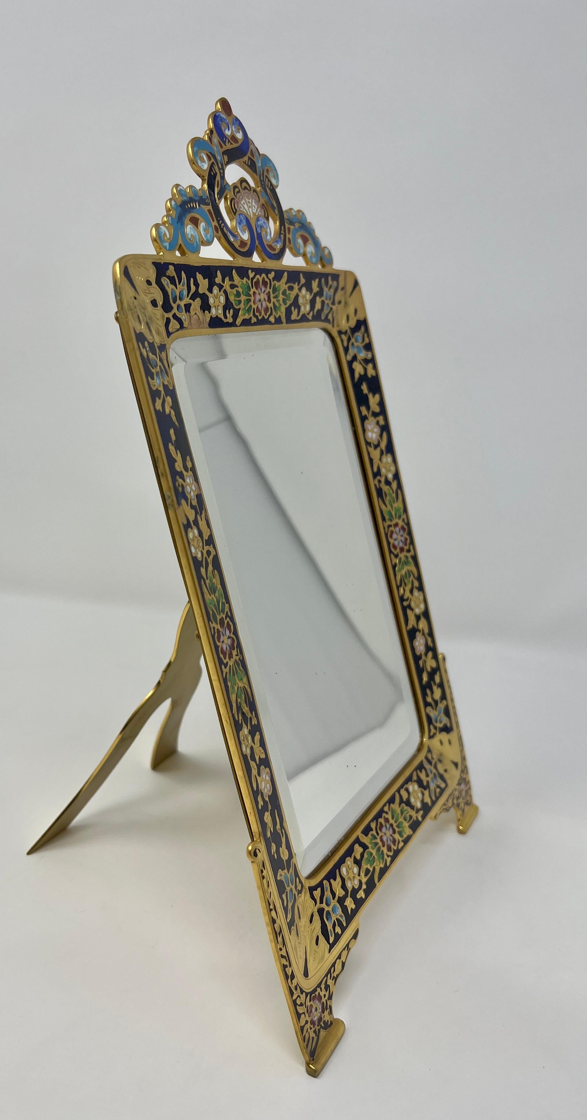 Antique French Cloissone Mirror circa 1890 For Sale 1