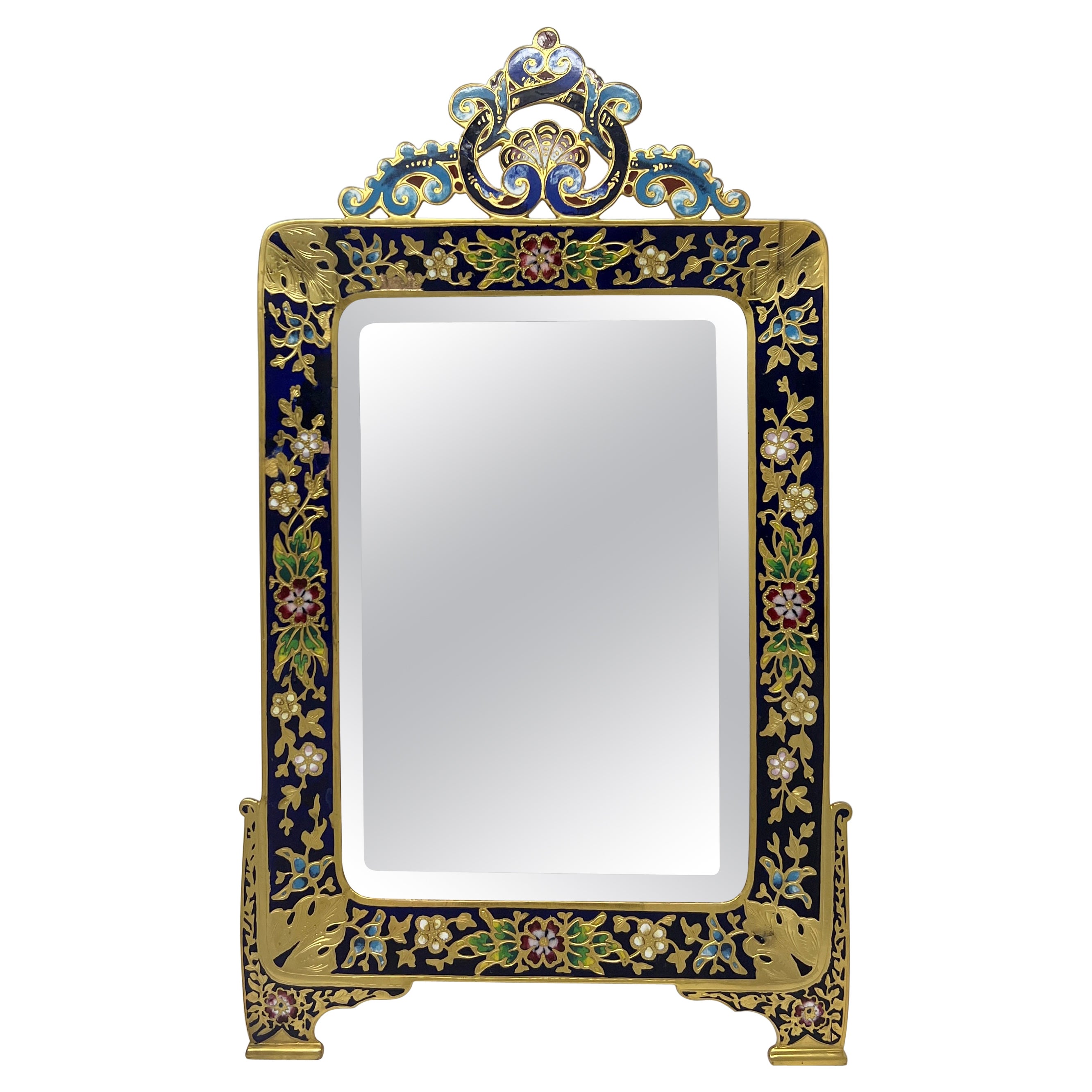 Antique French Cloissone Espejo circa 1890