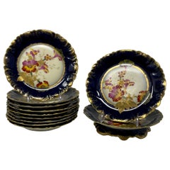 Antikes französisches Dessertbesteck aus Kobalt und Gold, um 1890