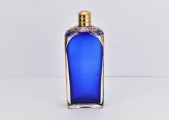 Antique French Cobalt Blue Gilded Crystal Glass Perfume Bottle, 19th Century