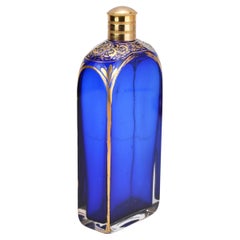 Antique French Cobalt Blue Gilded Crystal Glass Perfume Bottle, 19th Century