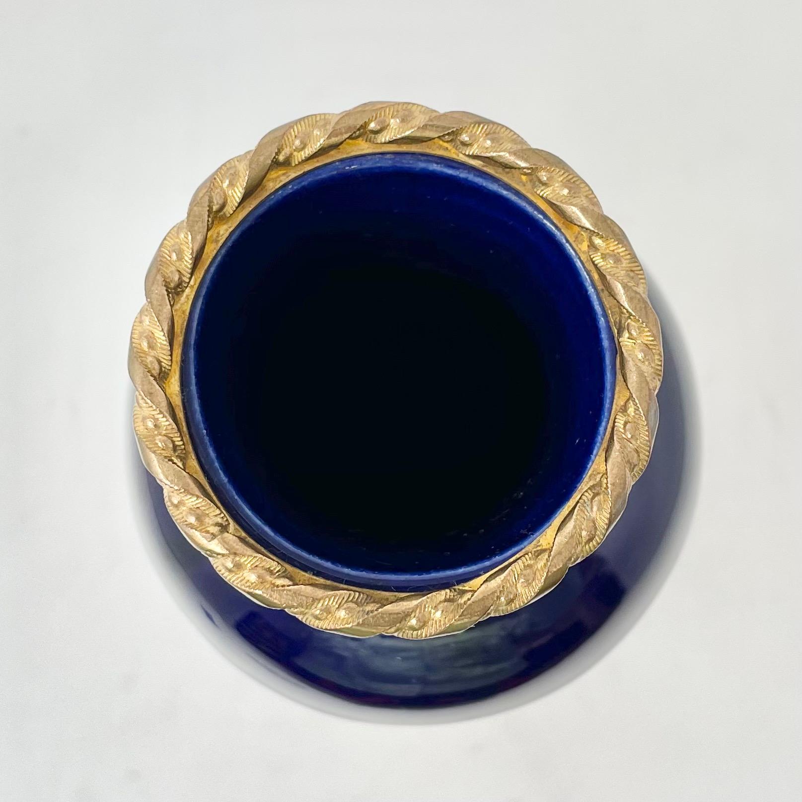 Antique French Cobalt Blue Glazed Porcelain & Gold Bronze Mounted Vase, Ca. 1900 In Good Condition In New Orleans, LA