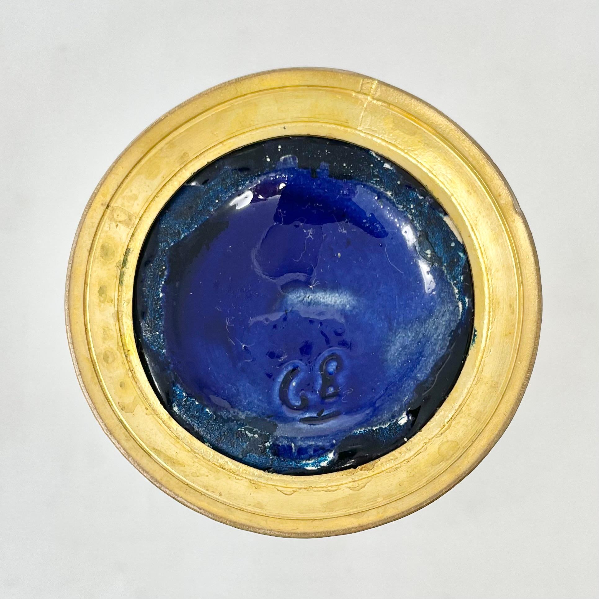 20th Century Antique French Cobalt Blue Glazed Porcelain & Gold Bronze Mounted Vase, Ca. 1900