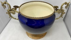 Antique French Cobalt Blue Porcelain Jardiniere with Gold Bronze Mounts, Ca 1890