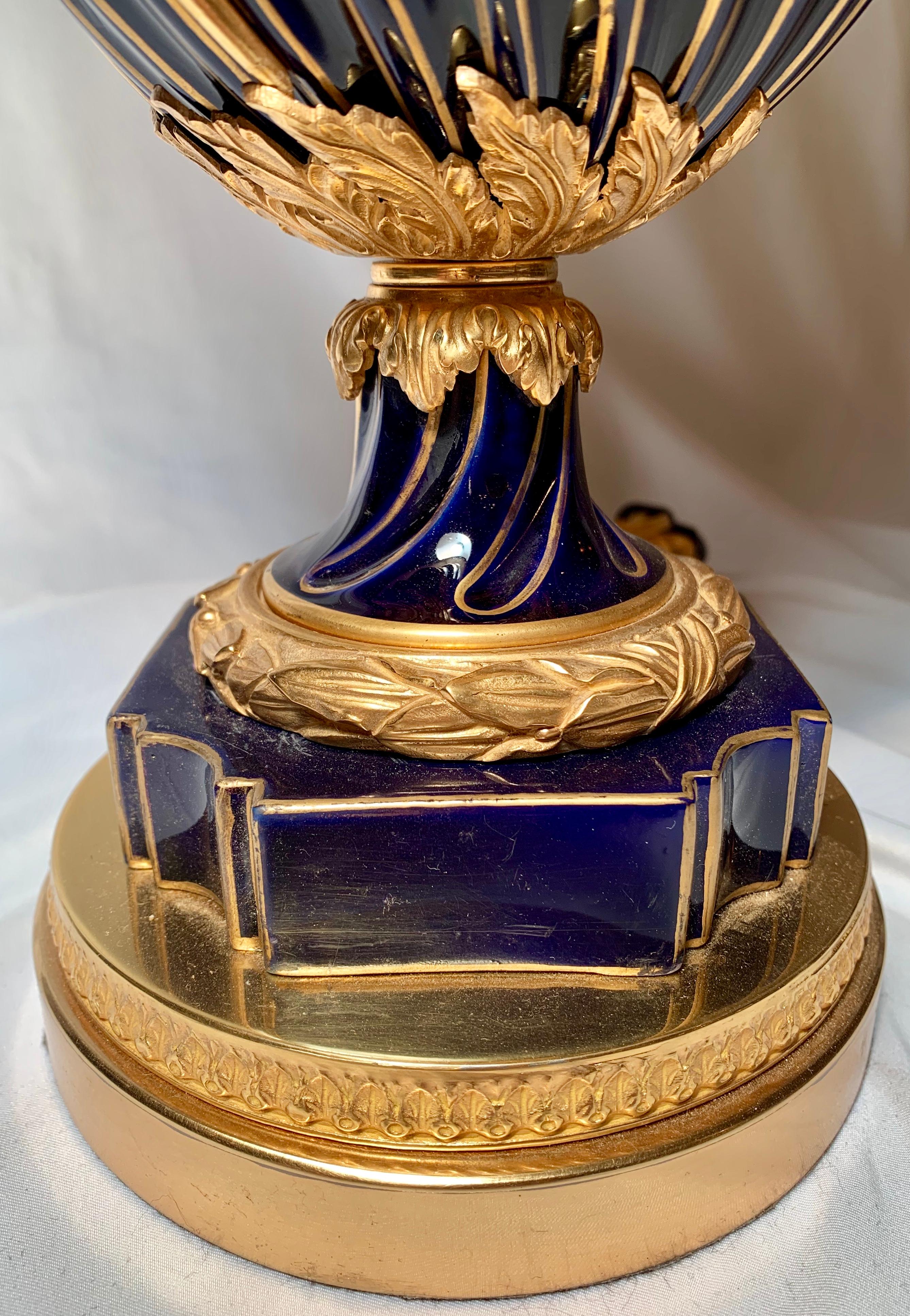 Antique French Cobalt Blue Sevres Lamp, circa 1890 In Good Condition For Sale In New Orleans, LA