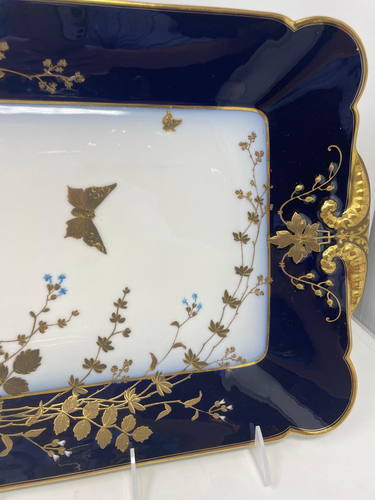 Antique French Cobalt Blue with Gold Trim Limoges Porcelain Tureen and Platter For Sale 6