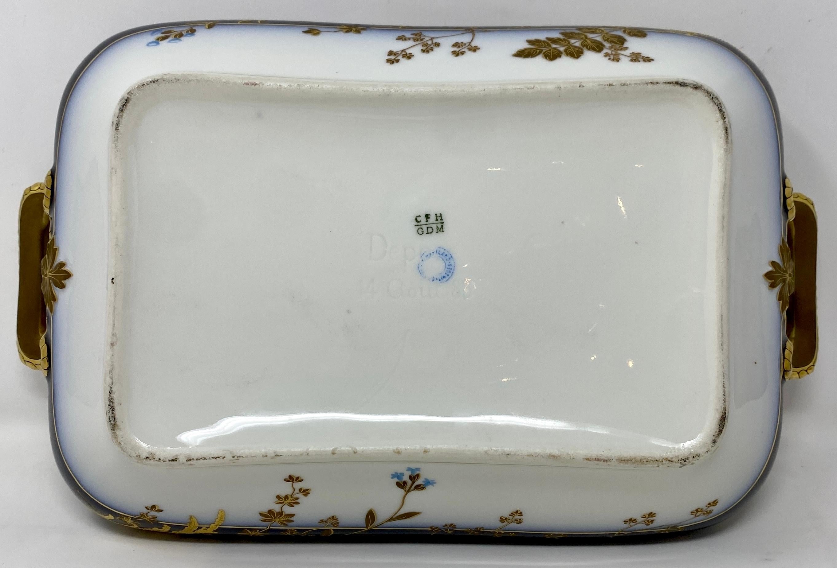 Antique French Cobalt Blue with Gold Trim Limoges Porcelain Tureen and Platter 7