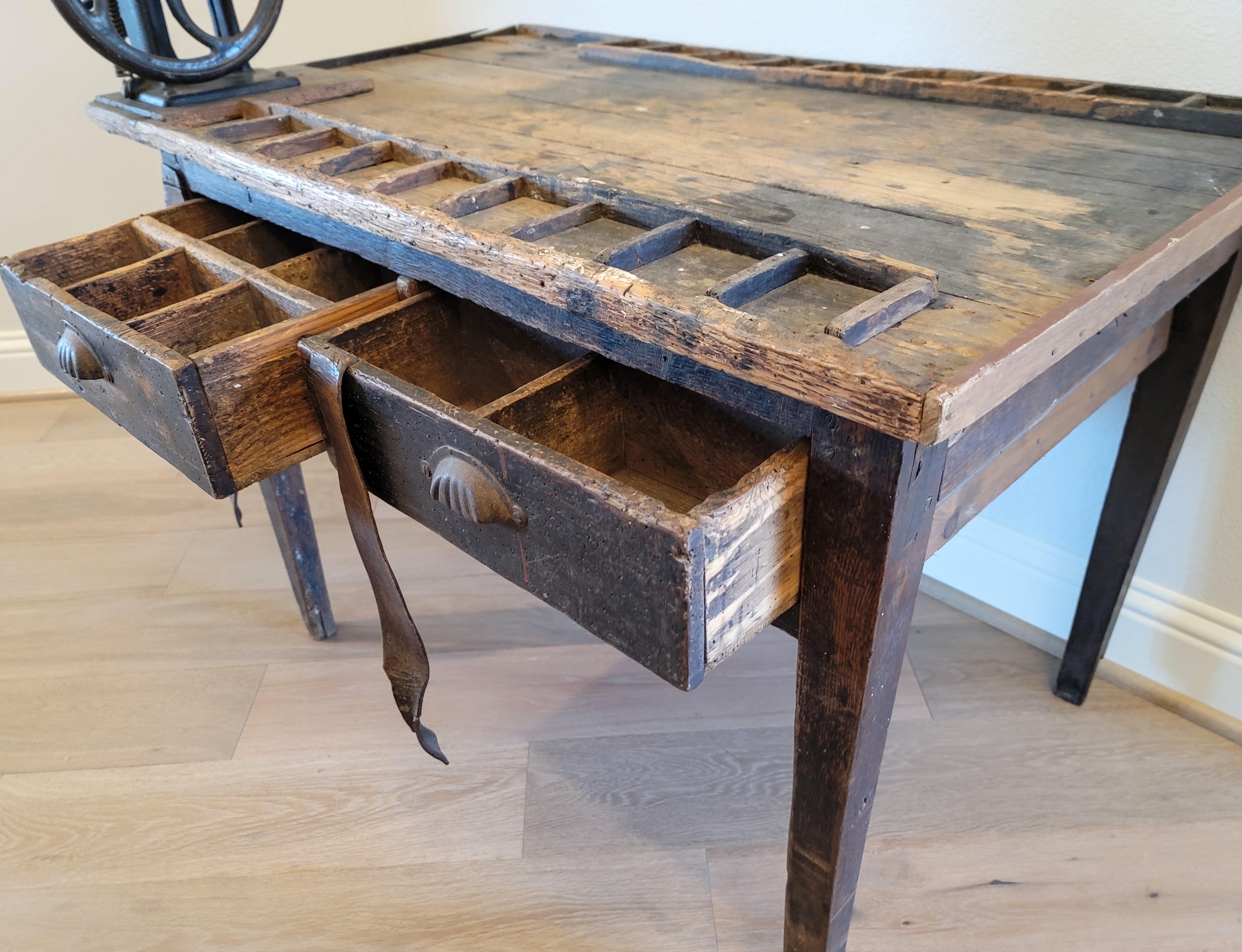 French Cobbler Leatherwork Shop Antique Industrial Craftsman Workbench Table 3