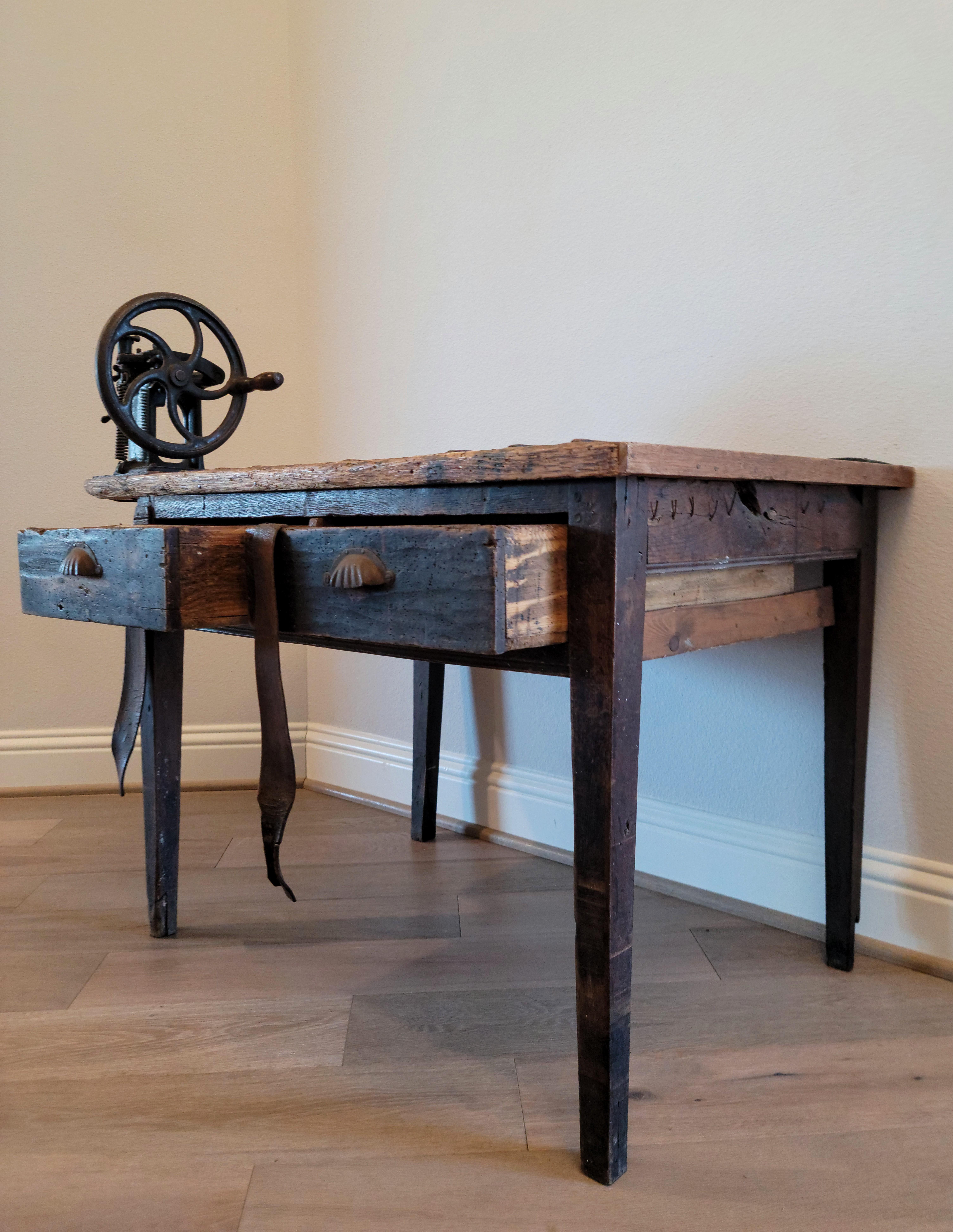 French Cobbler Leatherwork Shop Antique Industrial Craftsman Workbench Table 4