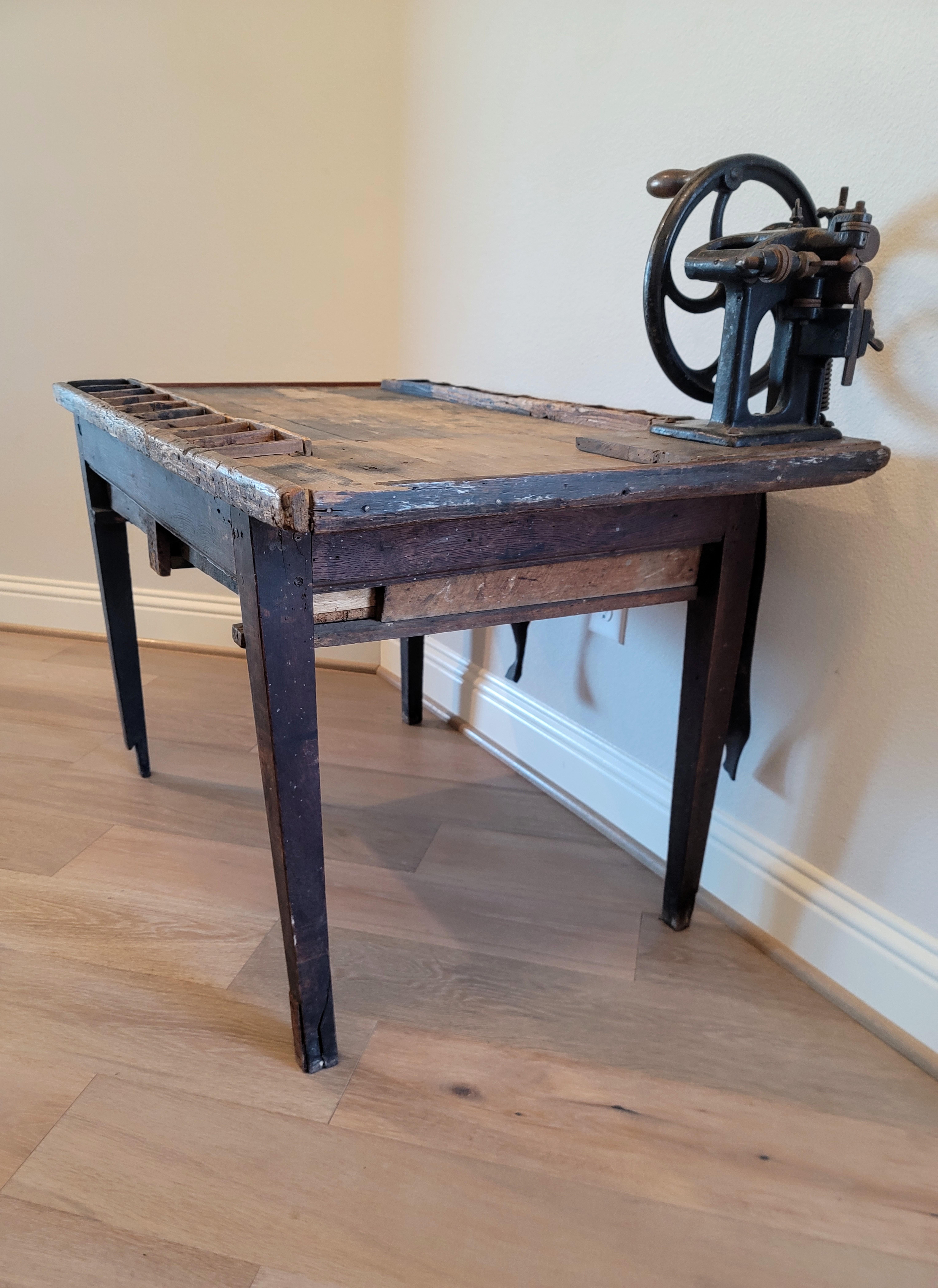 French Cobbler Leatherwork Shop Antique Industrial Craftsman Workbench Table 5