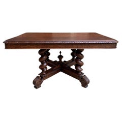 Antique French Coffee Table Barley Twist Carved Oak Cocktail Louis XIII
