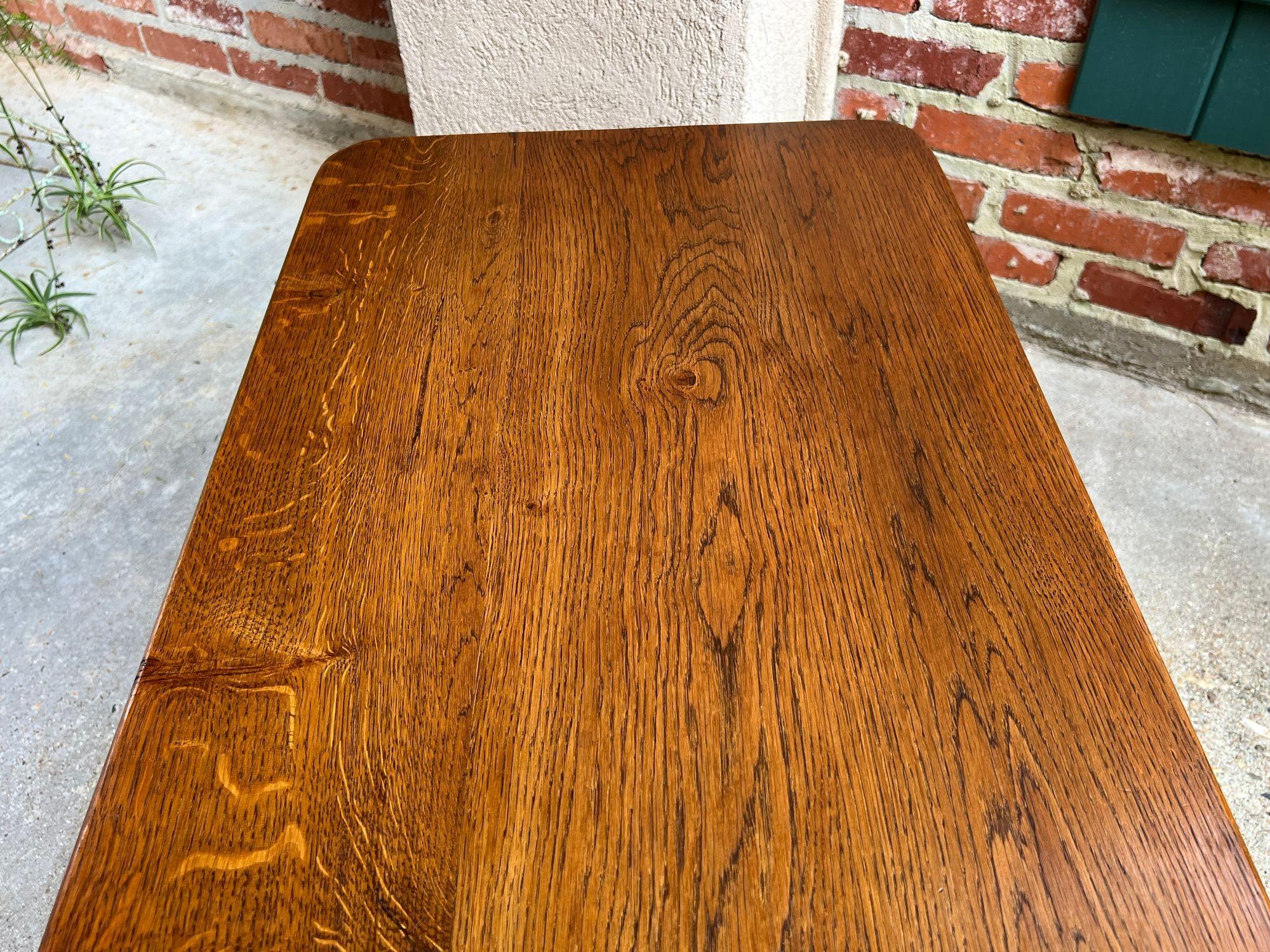 Antique French Coffee Table Bench Country Farmhouse Tiger Oak Wrought Iron c1920 For Sale 11
