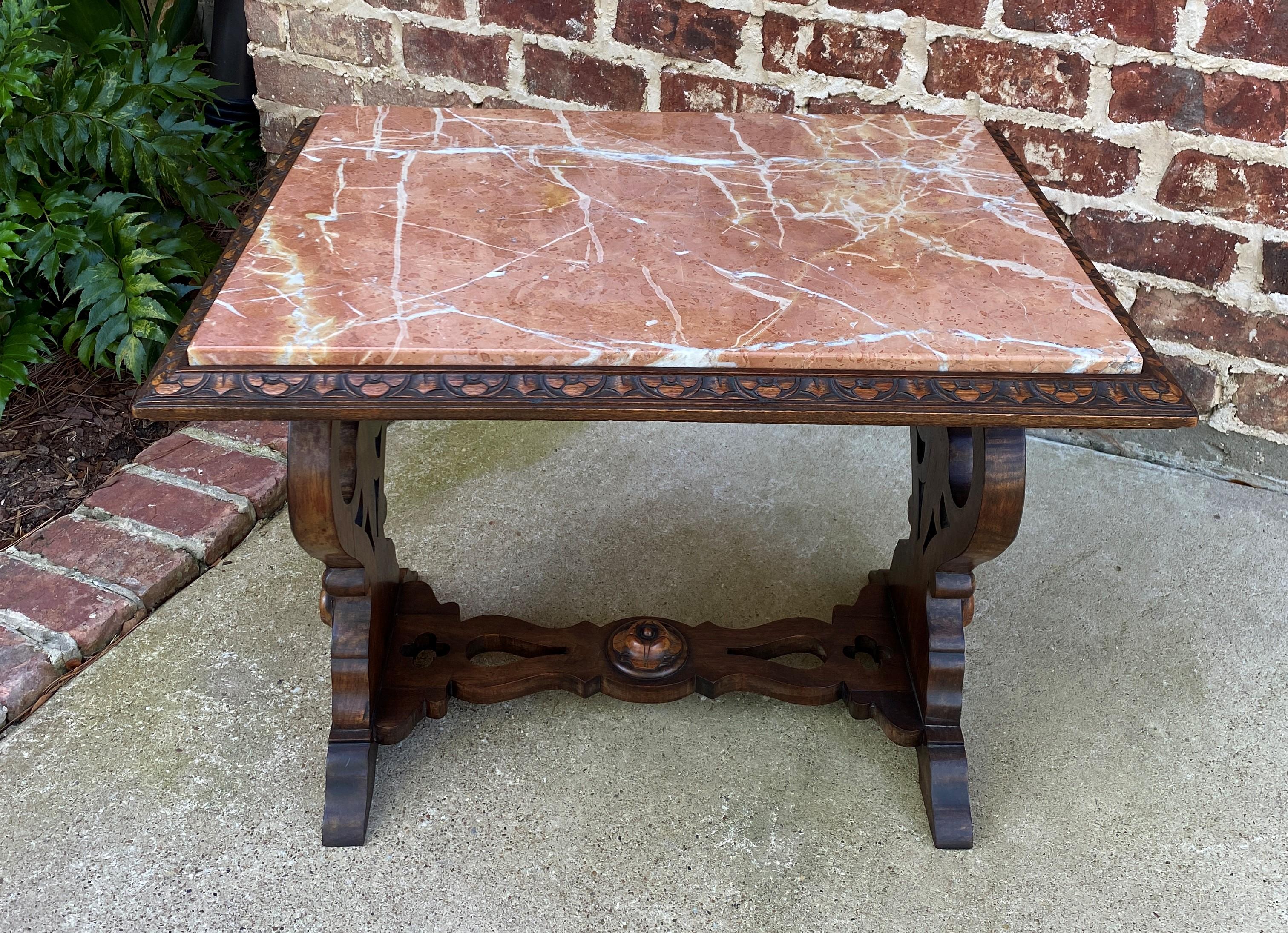 Antique French Coffee Table Bench Settee Marble Top Oak Renaissance Revival 4