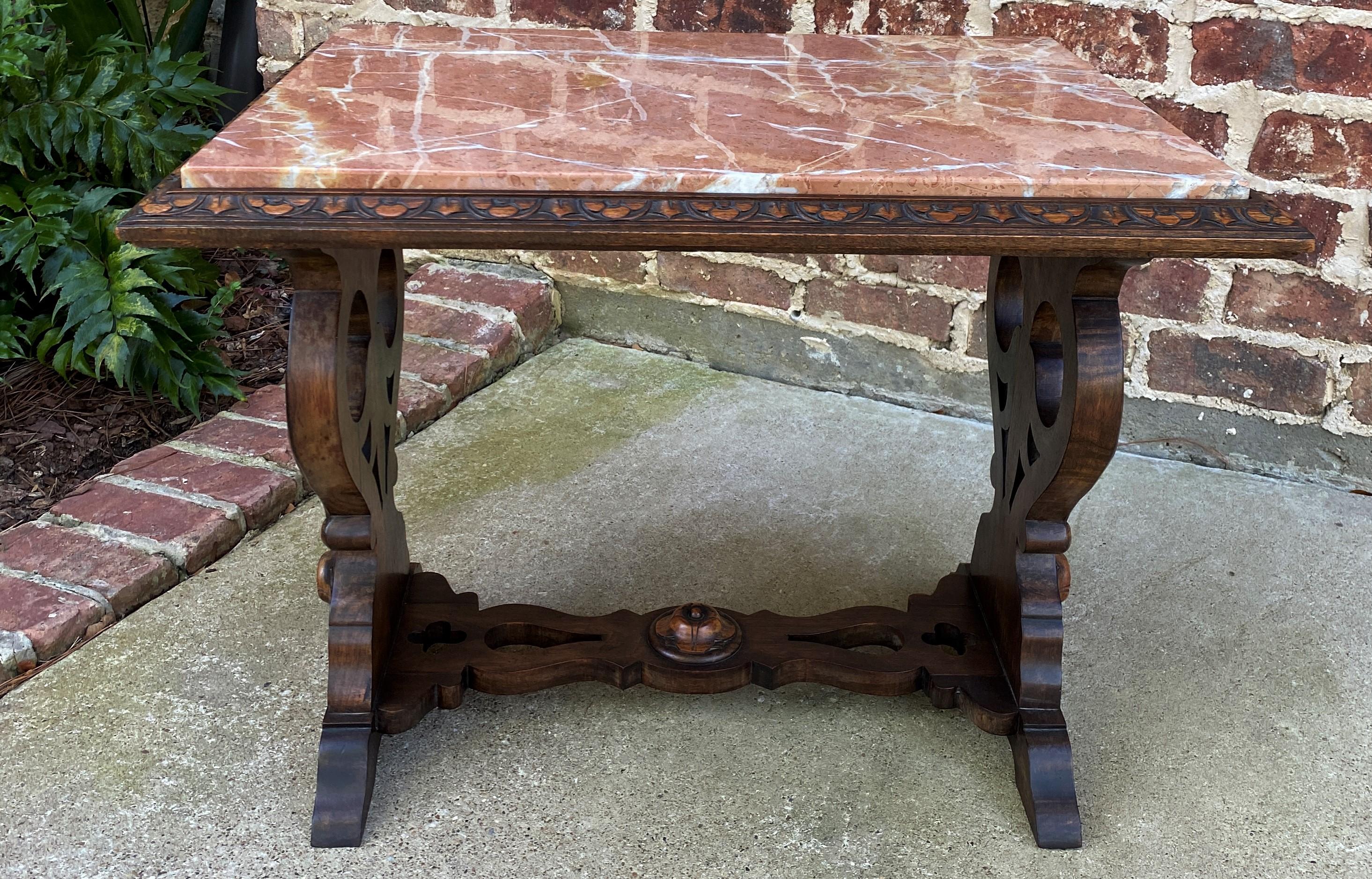 Antique French Coffee Table Bench Settee Marble Top Oak Renaissance Revival 5