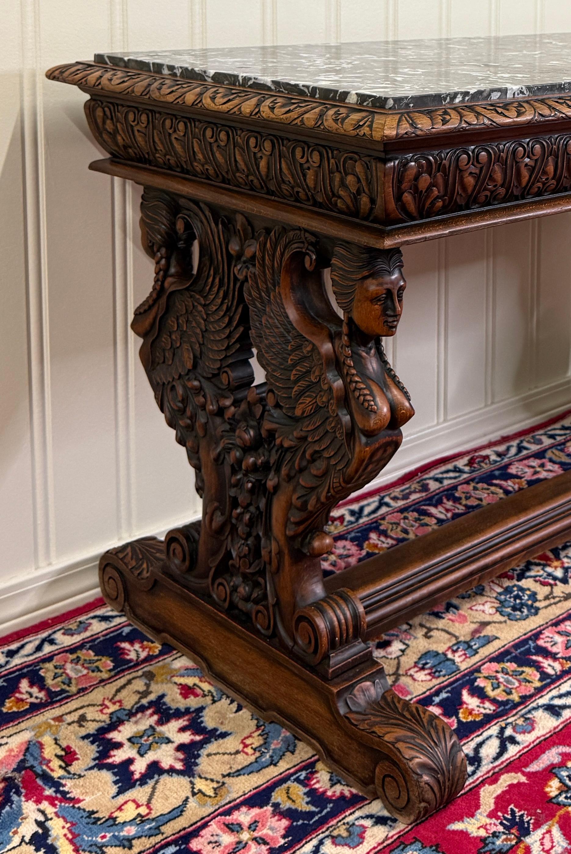 Antique French Coffee Table Bench Window Seat Marble Top Oak Renaissance Revival For Sale 8