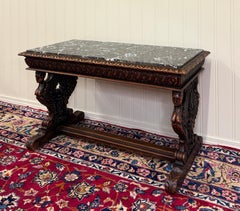 Antique French Couchtisch Bank Fenstersitz Marmorplatte Eiche Renaissance Revival