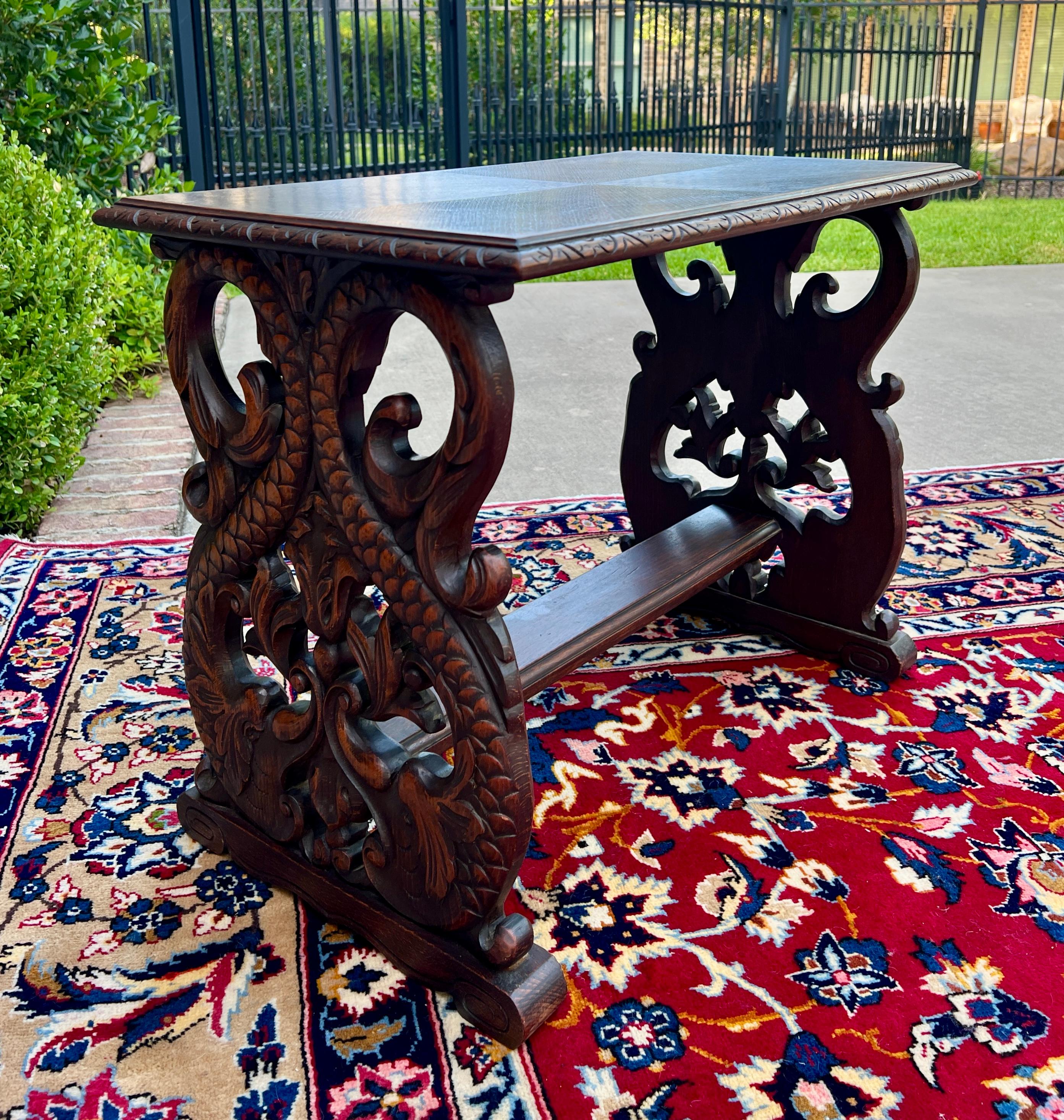 Antique French Coffee Table End Side Table Dolphins Carved Oak Renaissance 7