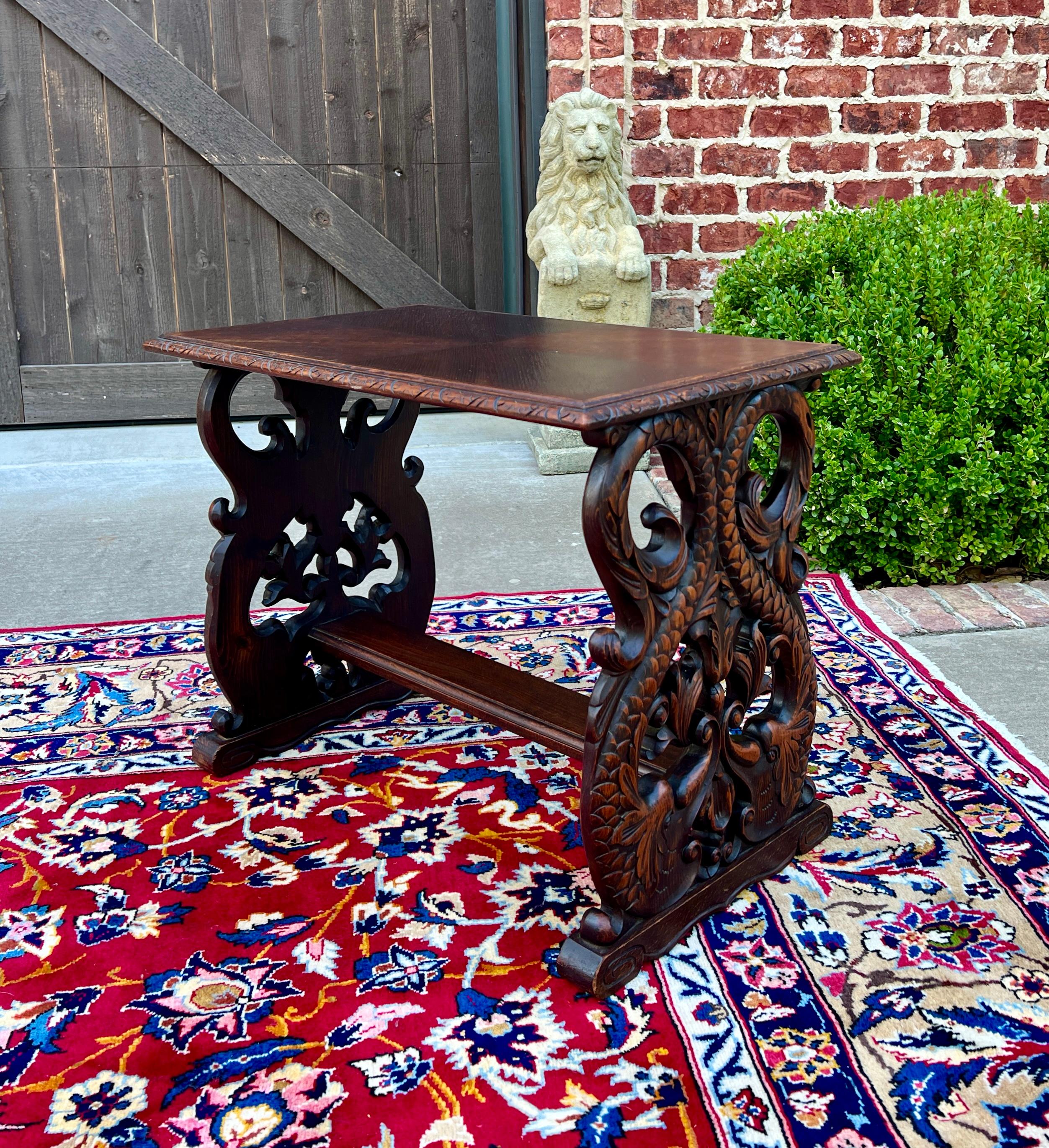 Antique French Coffee Table End Side Table Dolphins Carved Oak Renaissance 10