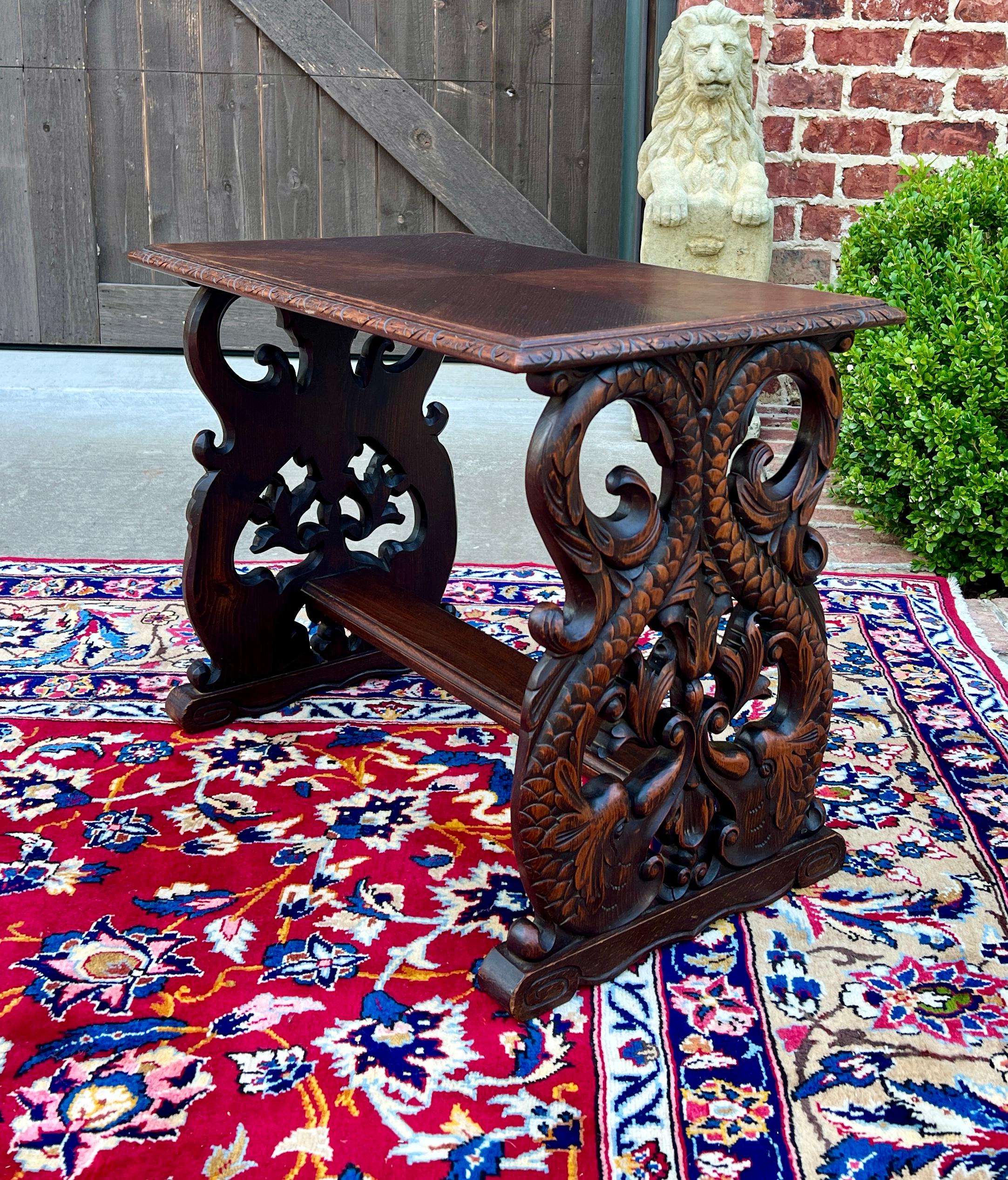 Antique French Coffee Table End Side Table Dolphins Carved Oak Renaissance 11